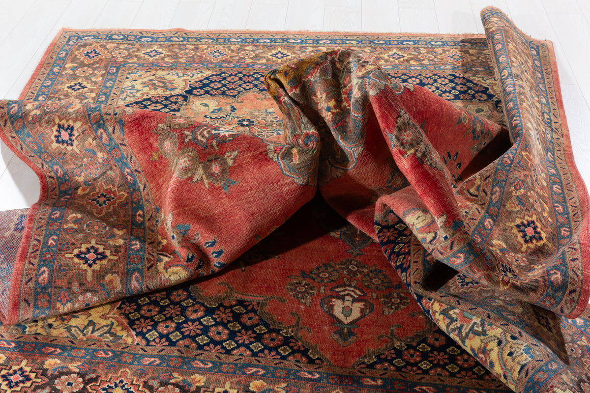 Collectible Vintage Faded red and beige Floral Rug – 9' 10" x 6' 10" (300 x 209 cm)