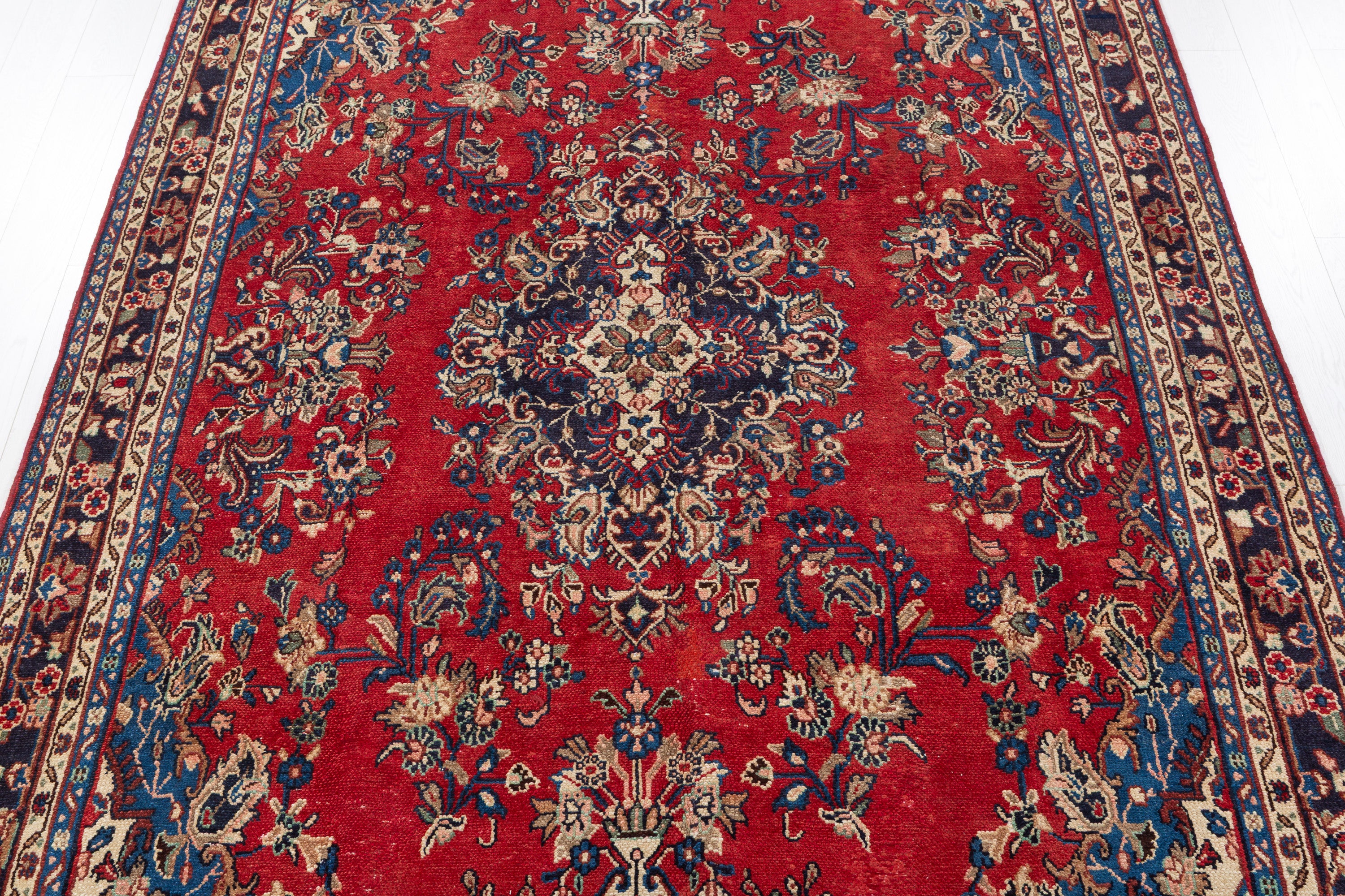 Vintage Red and beige Floral Rug – 10' 4" x 7' 1" (314 x 216 cm)
