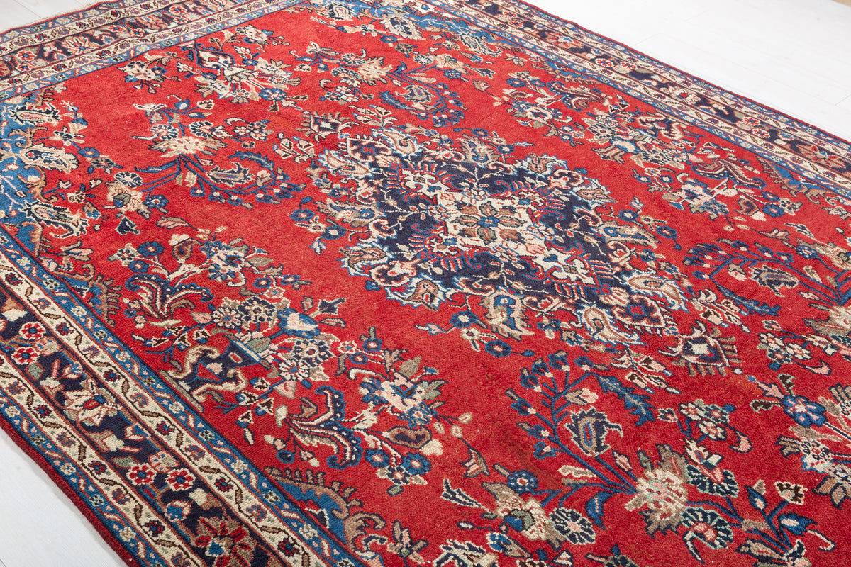 Vintage Red and beige Floral Rug – 10' 4" x 7' 1" (314 x 216 cm)
