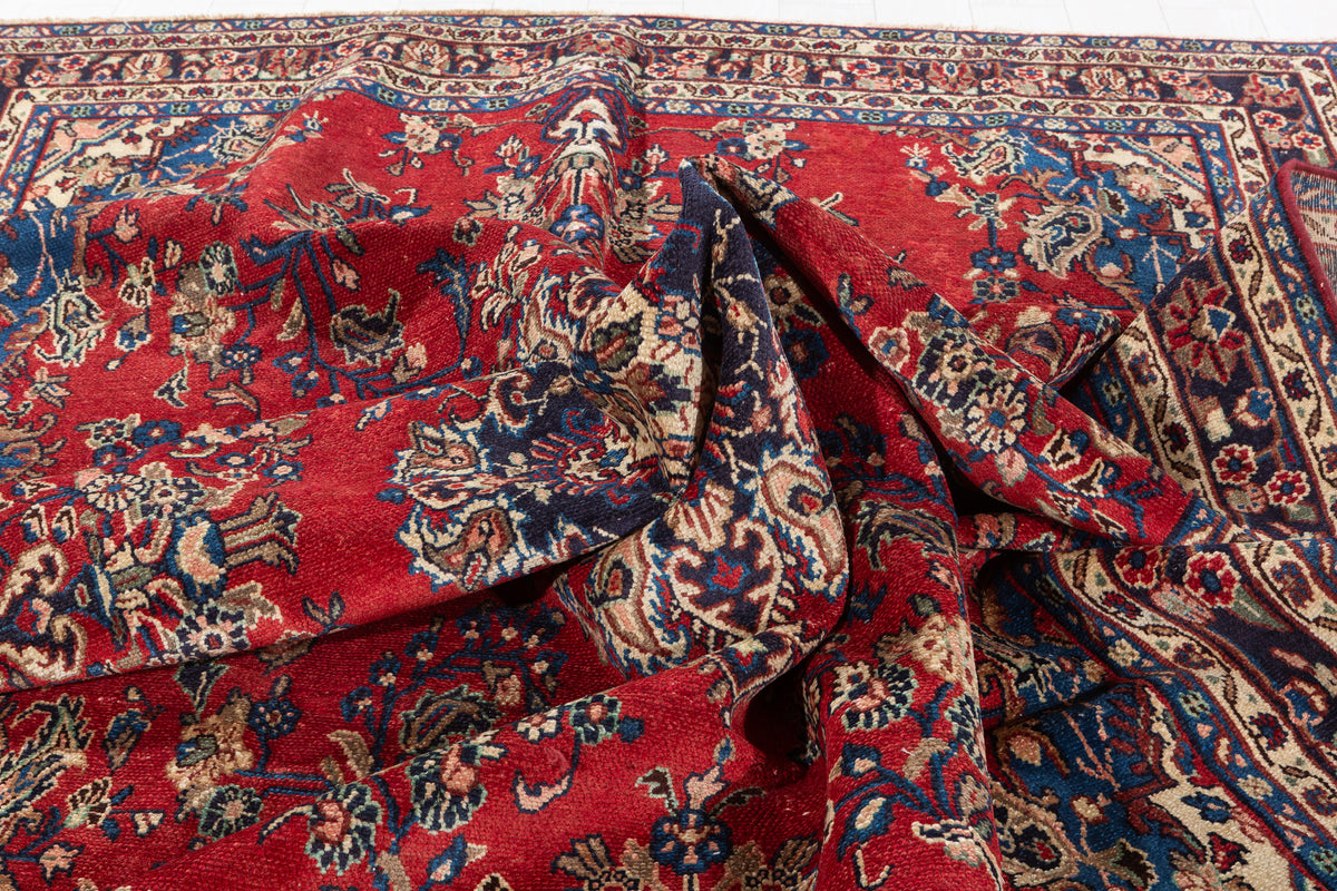 Vintage Red and beige Floral Rug – 10' 4" x 7' 1" (314 x 216 cm)