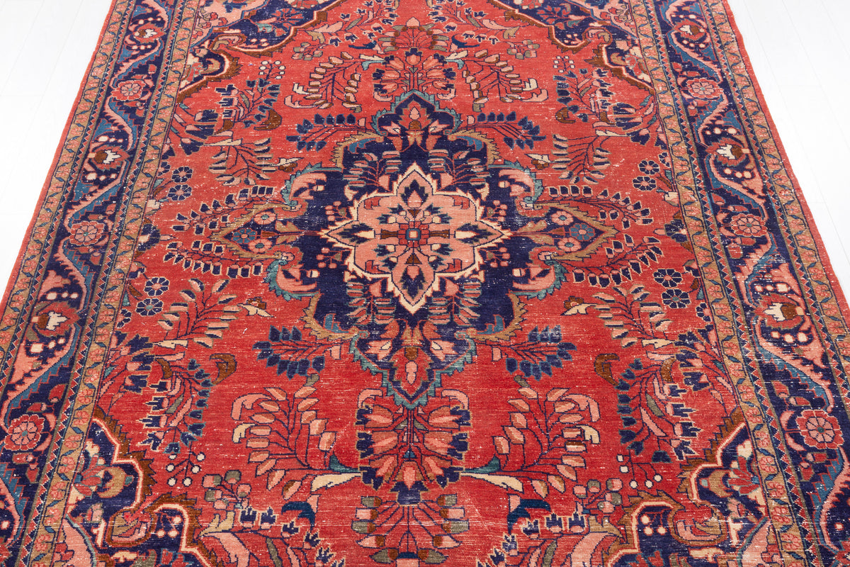 Collectible Vintage Red and navy Floral Rug – 10' 9" x 7' 6" (327 x 229 cm)