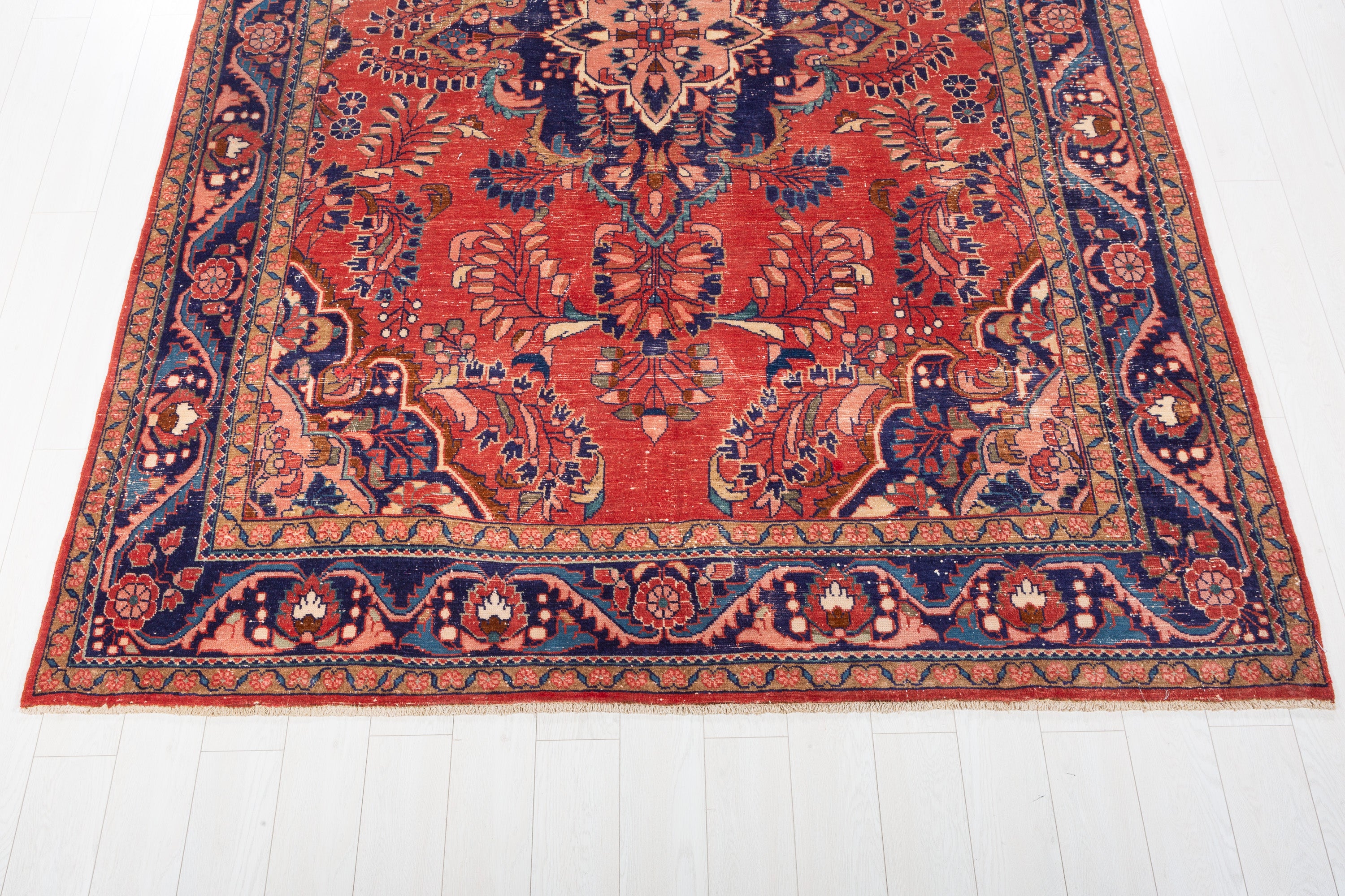 Collectible Vintage Red and navy Floral Rug – 10' 9" x 7' 6" (327 x 229 cm)