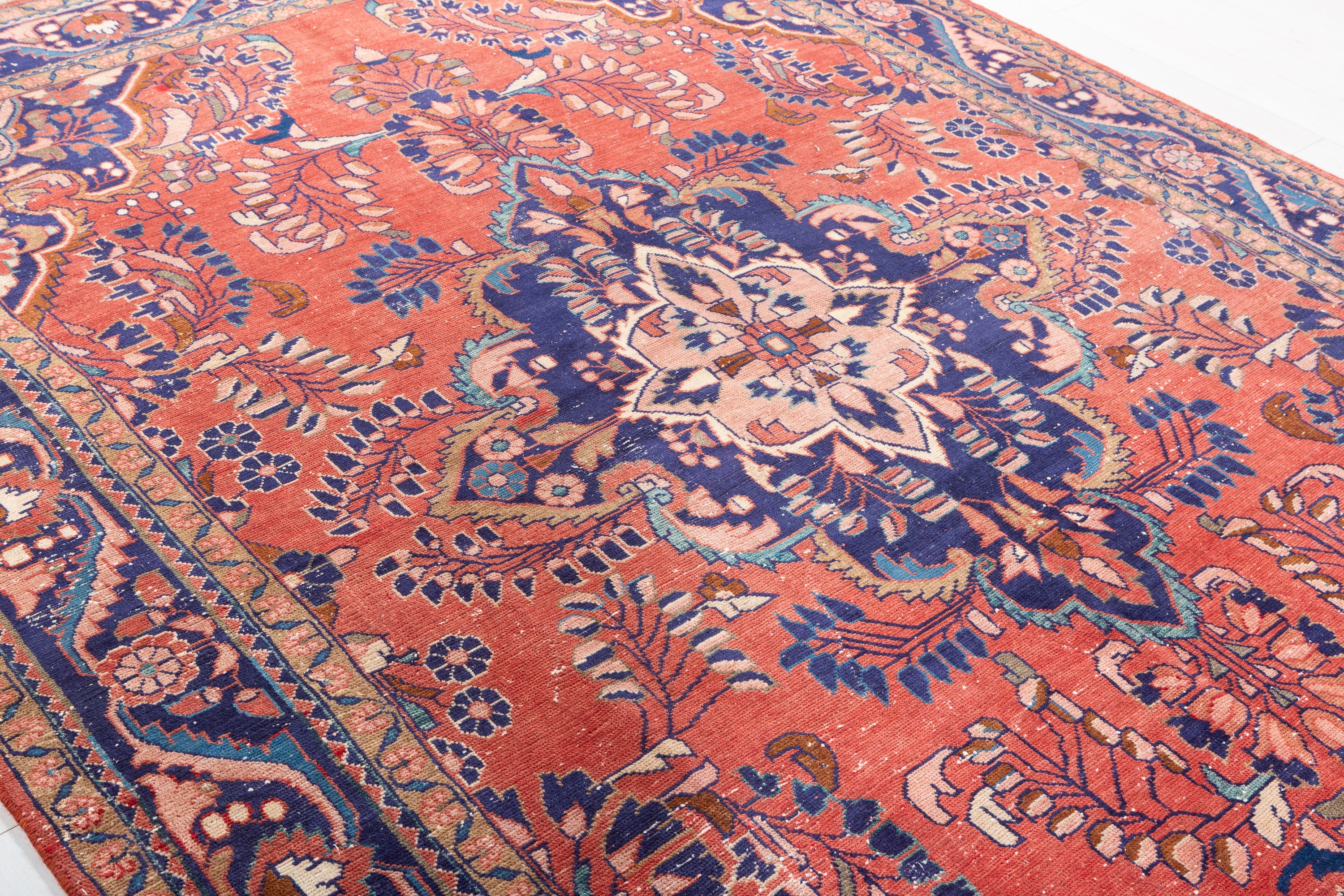 Collectible Vintage Red and navy Floral Rug – 10' 9" x 7' 6" (327 x 229 cm)