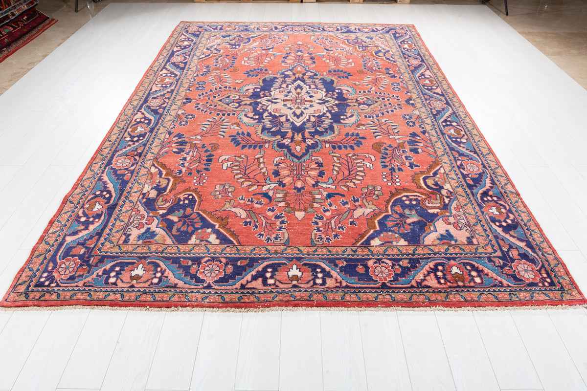 Collectible Vintage Red and navy Floral Rug – 10' 9" x 7' 6" (327 x 229 cm)