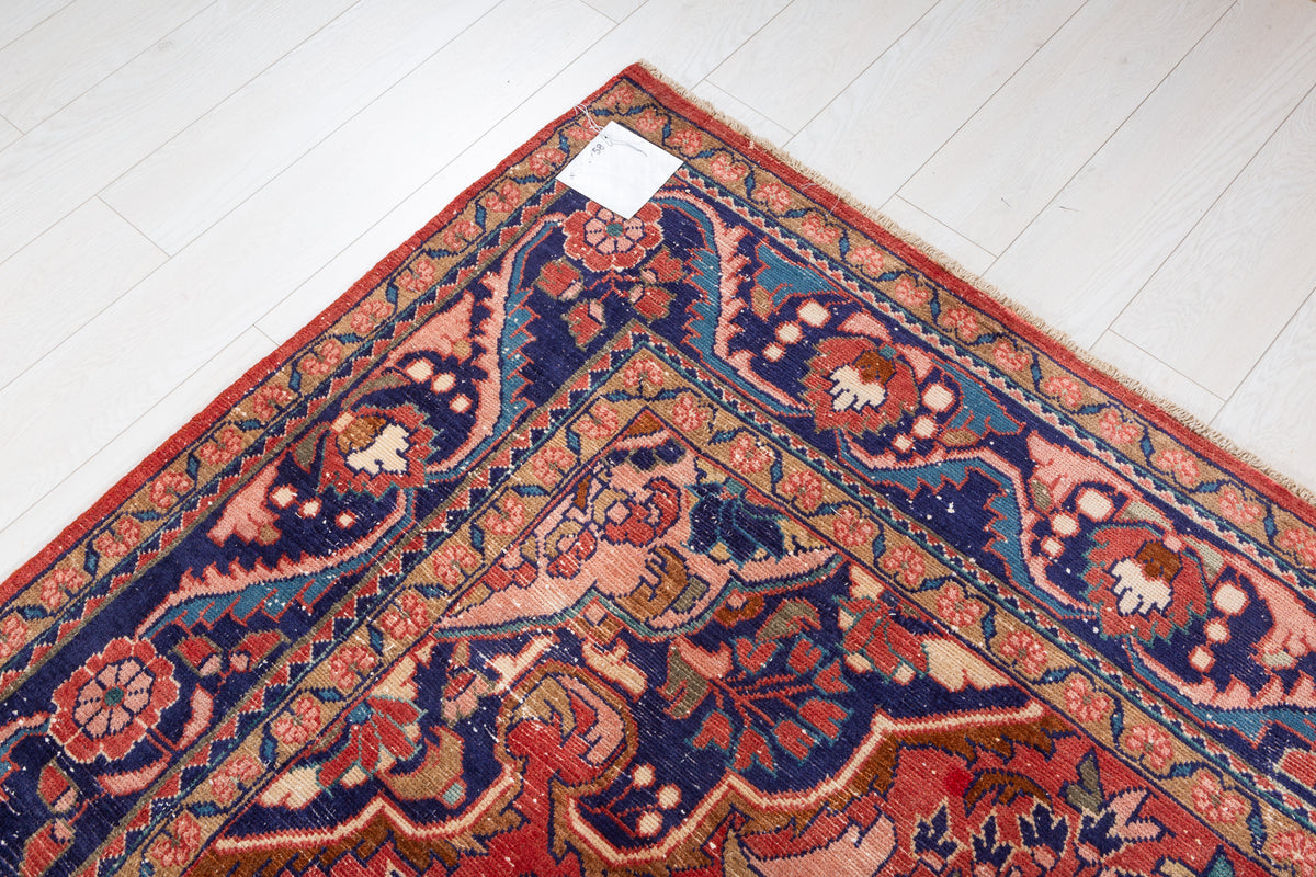 Collectible Vintage Red and navy Floral Rug – 10' 9" x 7' 6" (327 x 229 cm)