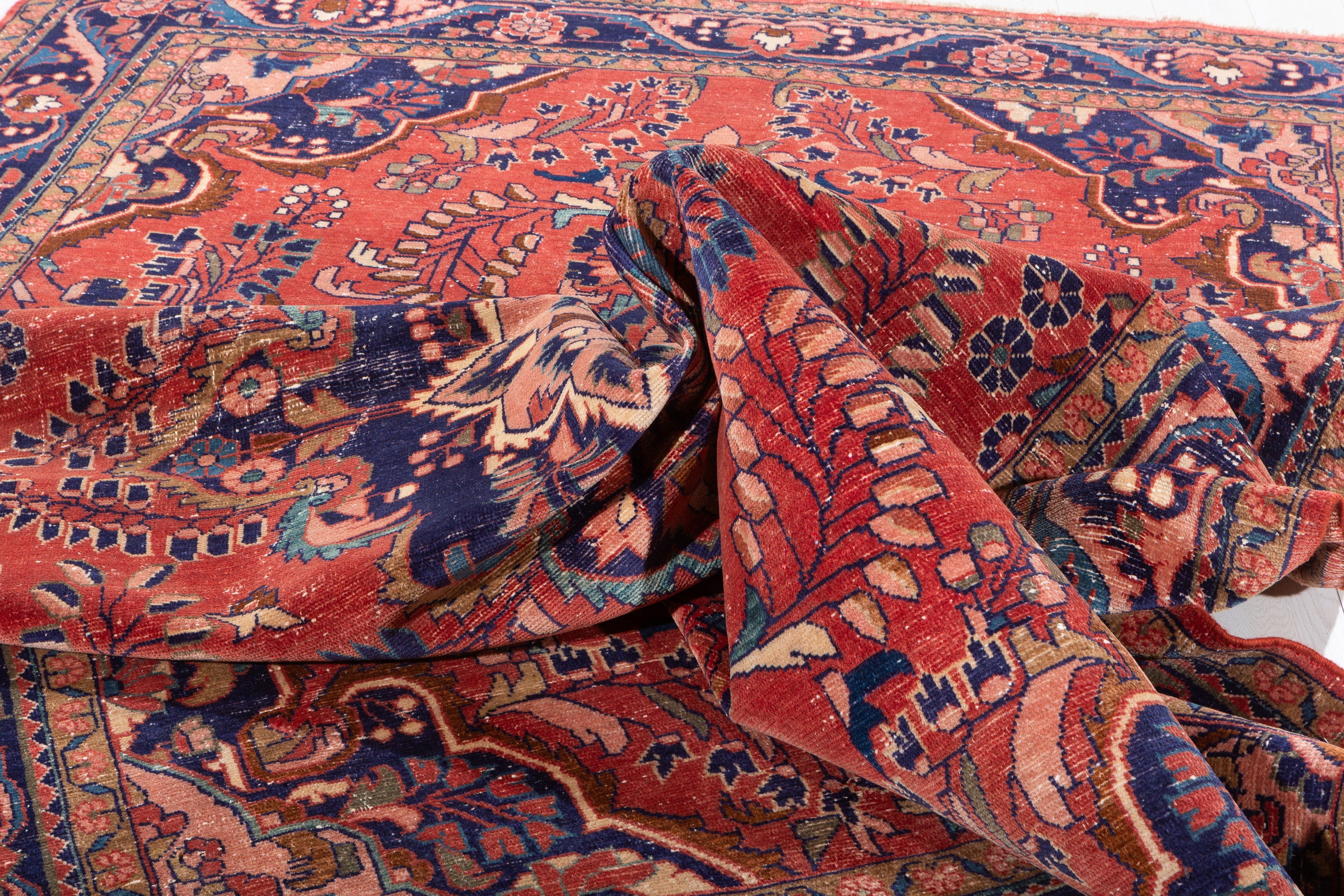 Collectible Vintage Red and navy Floral Rug – 10' 9" x 7' 6" (327 x 229 cm)