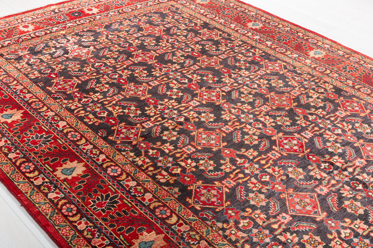 Collectible Vintage Dark navy and red Traditional Rug – 10' 1" x 7' 4" (307 x 224 cm)
