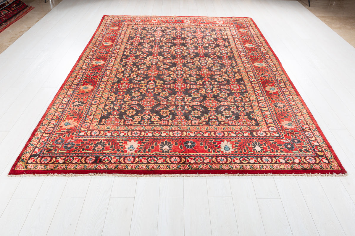Collectible Vintage Dark navy and red Traditional Rug – 10' 1" x 7' 4" (307 x 224 cm)