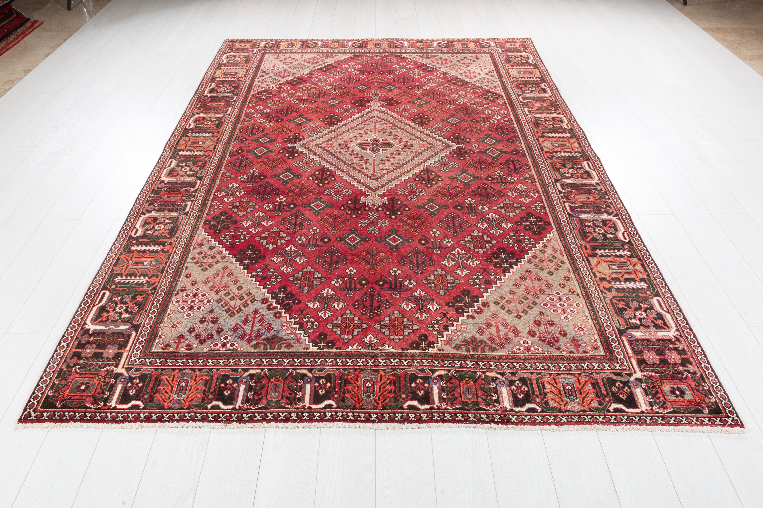 Vintage Red and beige Traditional Rug – 9' 8" x 6' 5" (294 x 196 cm)