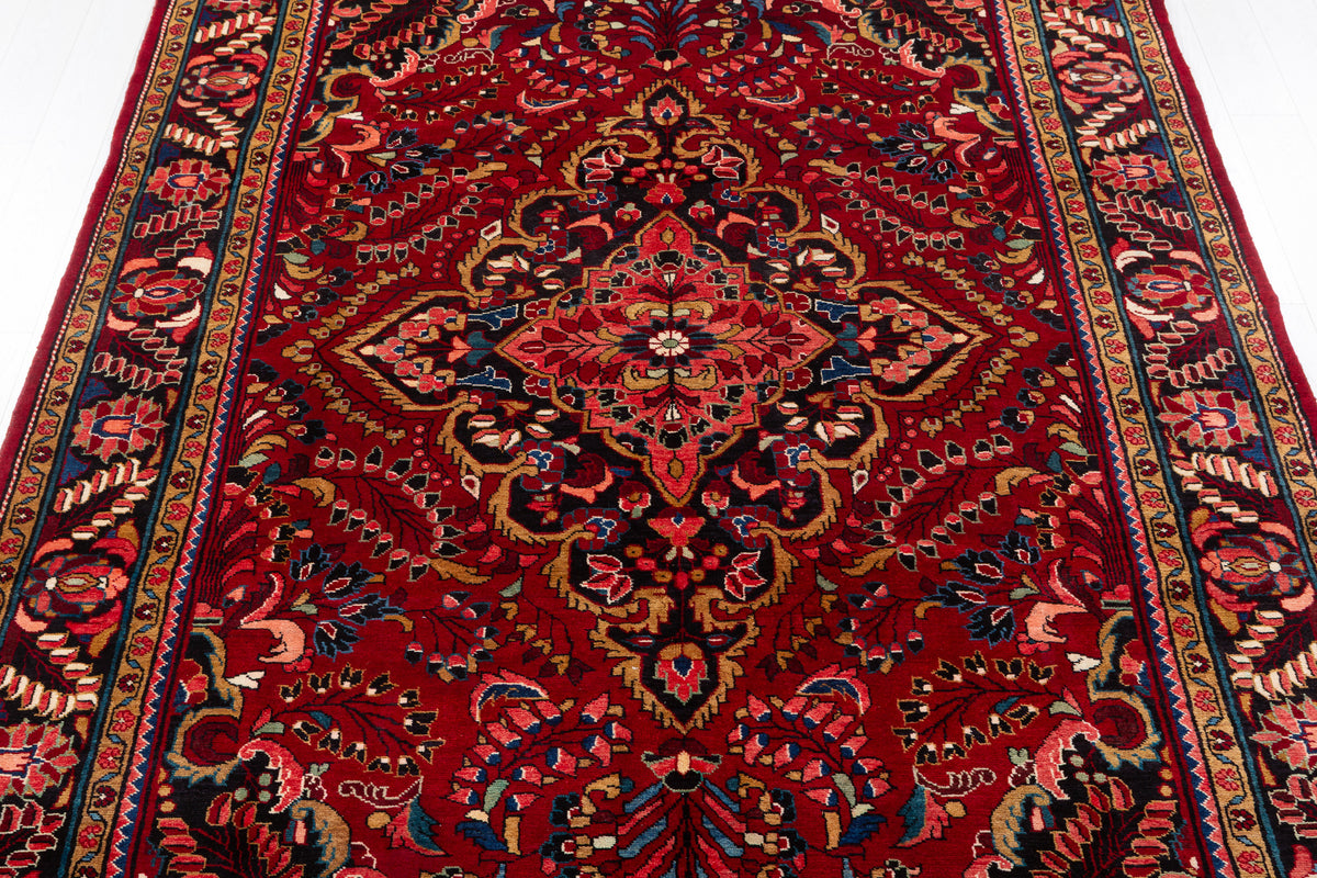 Collectible Vintage Red and navy Floral Rug – 11' 6" x 7' 5" (351 x 225 cm)