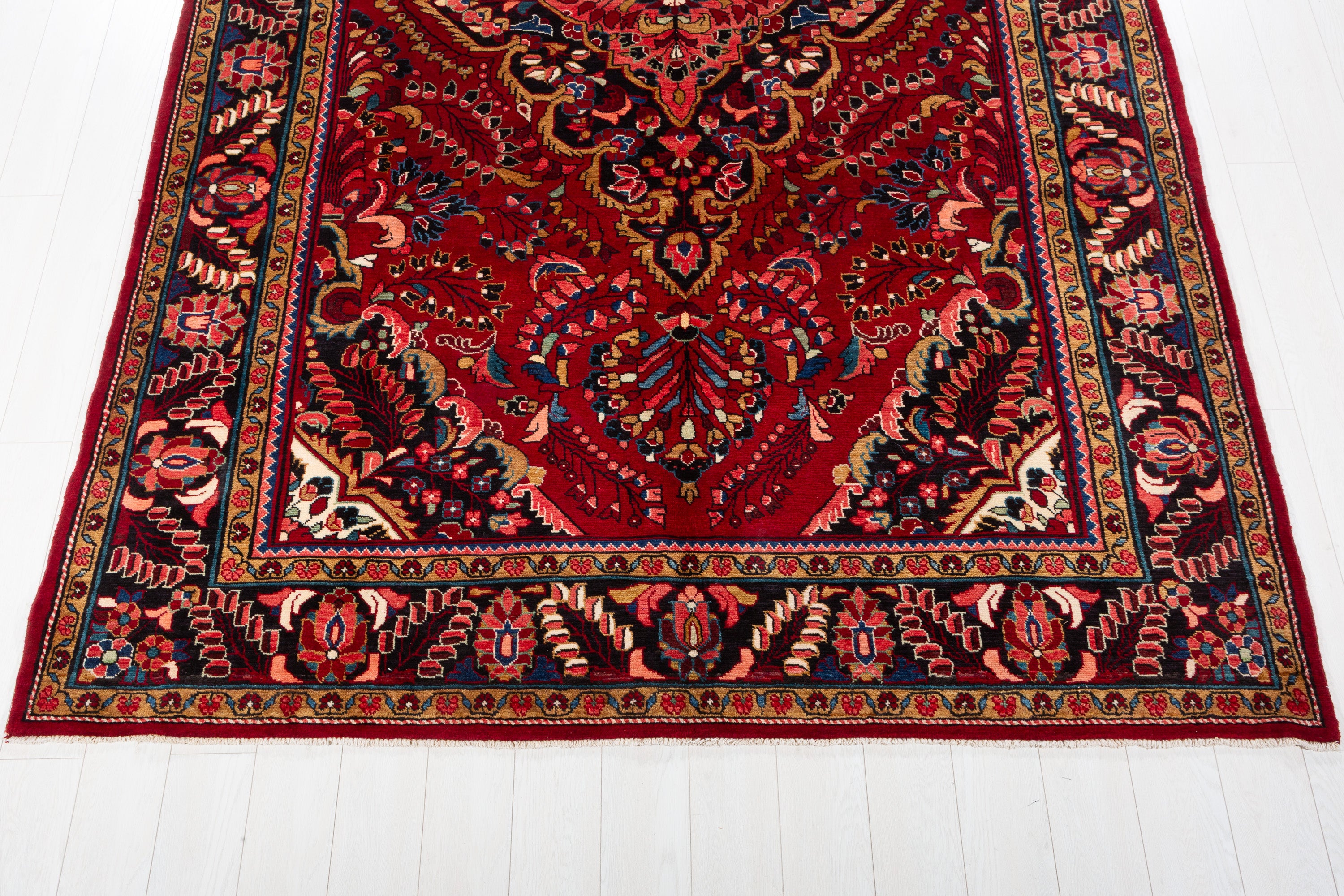 Collectible Vintage Red and navy Floral Rug – 11' 6" x 7' 5" (351 x 225 cm)