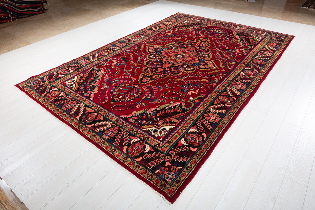 Collectible Vintage Red and navy Floral Rug – 11' 6" x 7' 5" (351 x 225 cm)