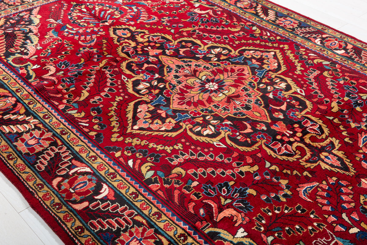 Collectible Vintage Red and navy Floral Rug – 11' 6" x 7' 5" (351 x 225 cm)