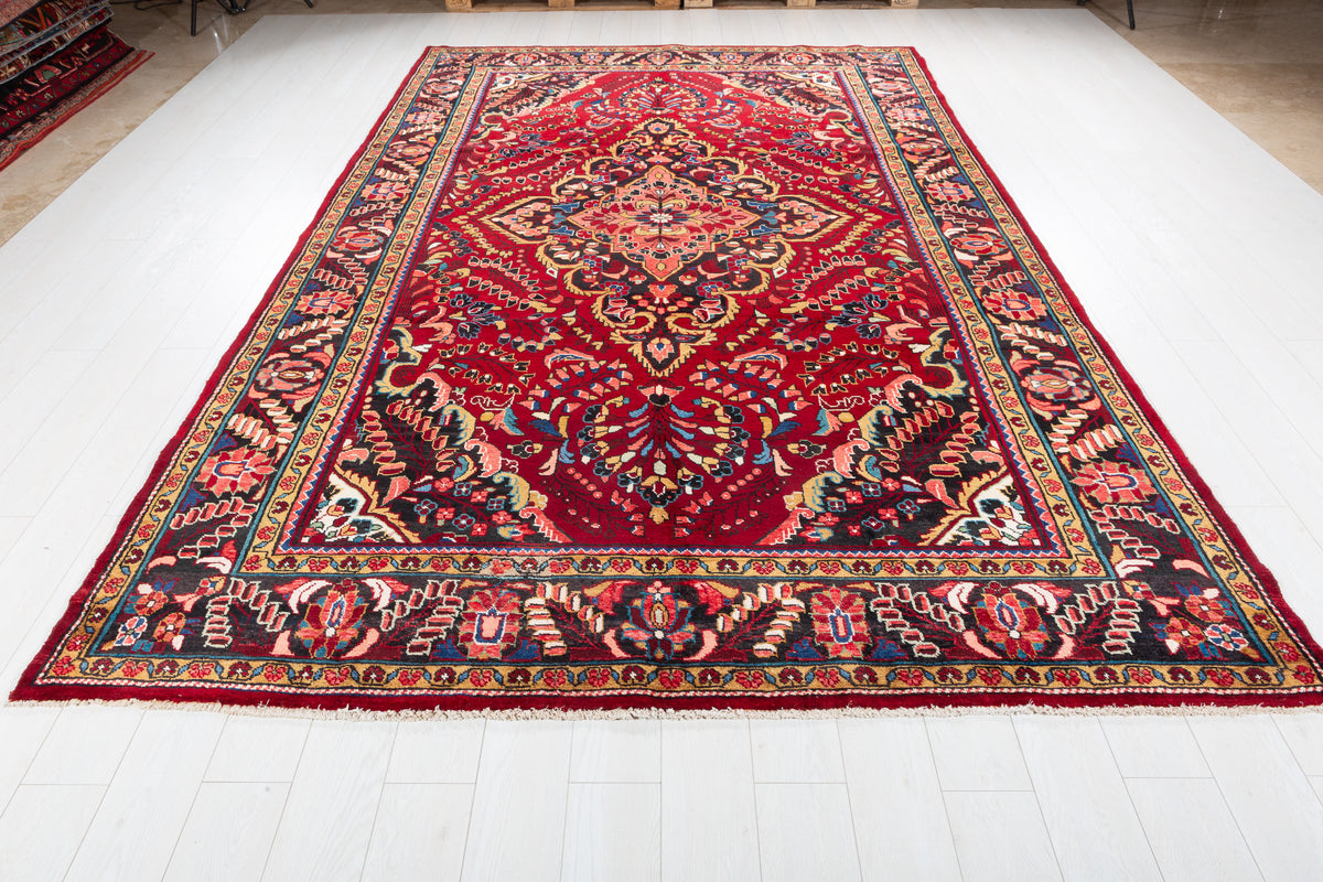 Collectible Vintage Red and navy Floral Rug – 11' 6" x 7' 5" (351 x 225 cm)