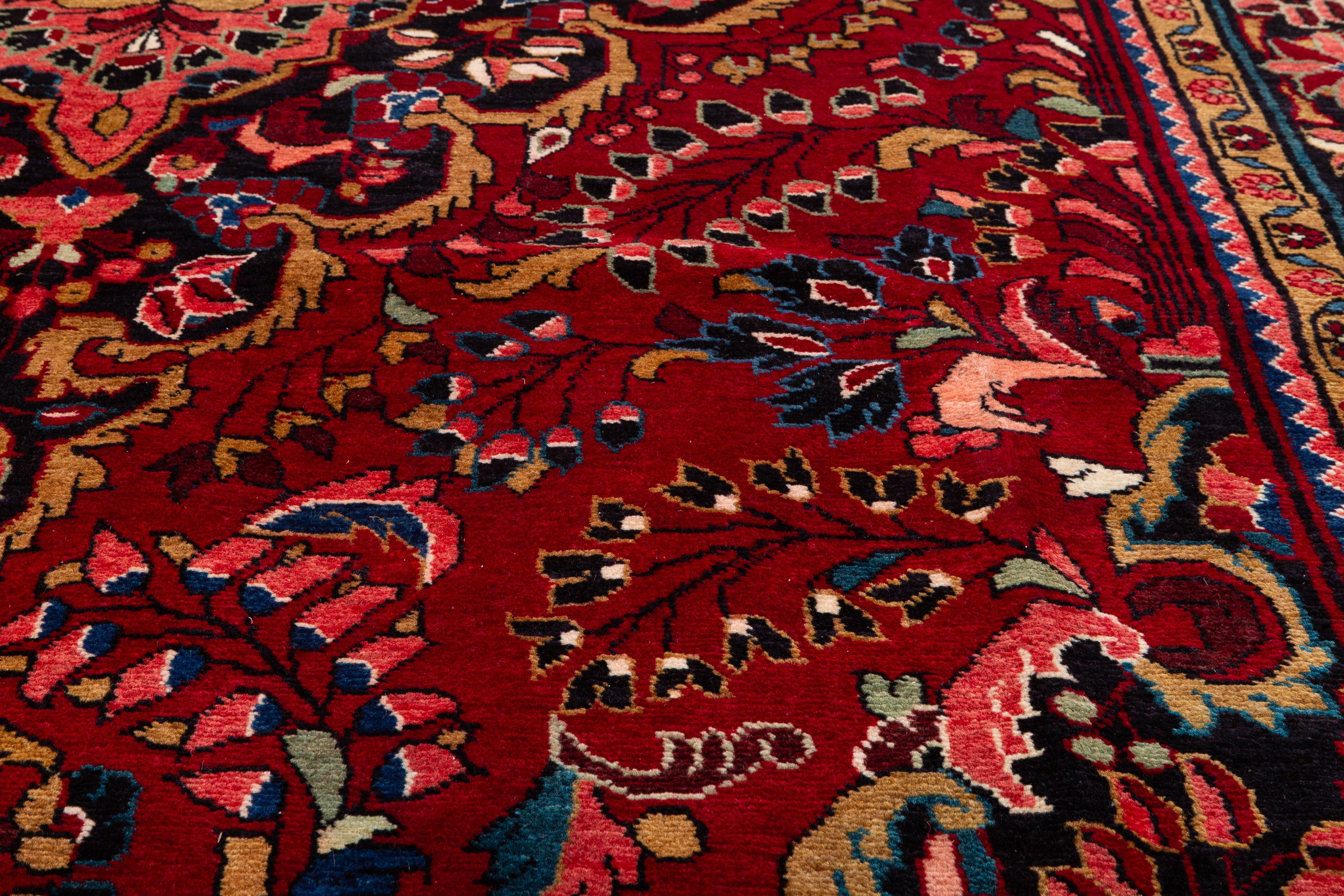 Collectible Vintage Red and navy Floral Rug – 11' 6" x 7' 5" (351 x 225 cm)