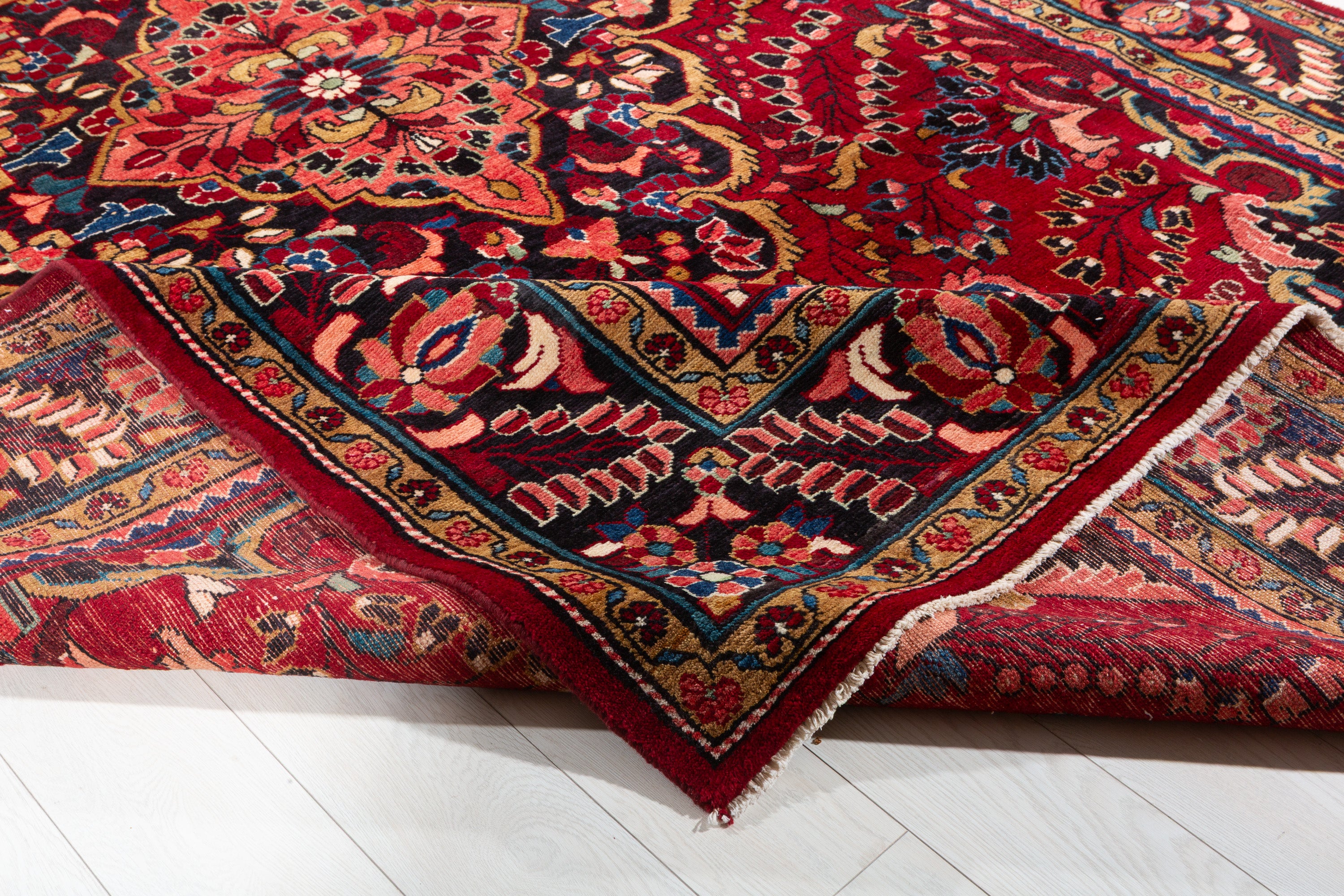 Collectible Vintage Red and navy Floral Rug – 11' 6" x 7' 5" (351 x 225 cm)