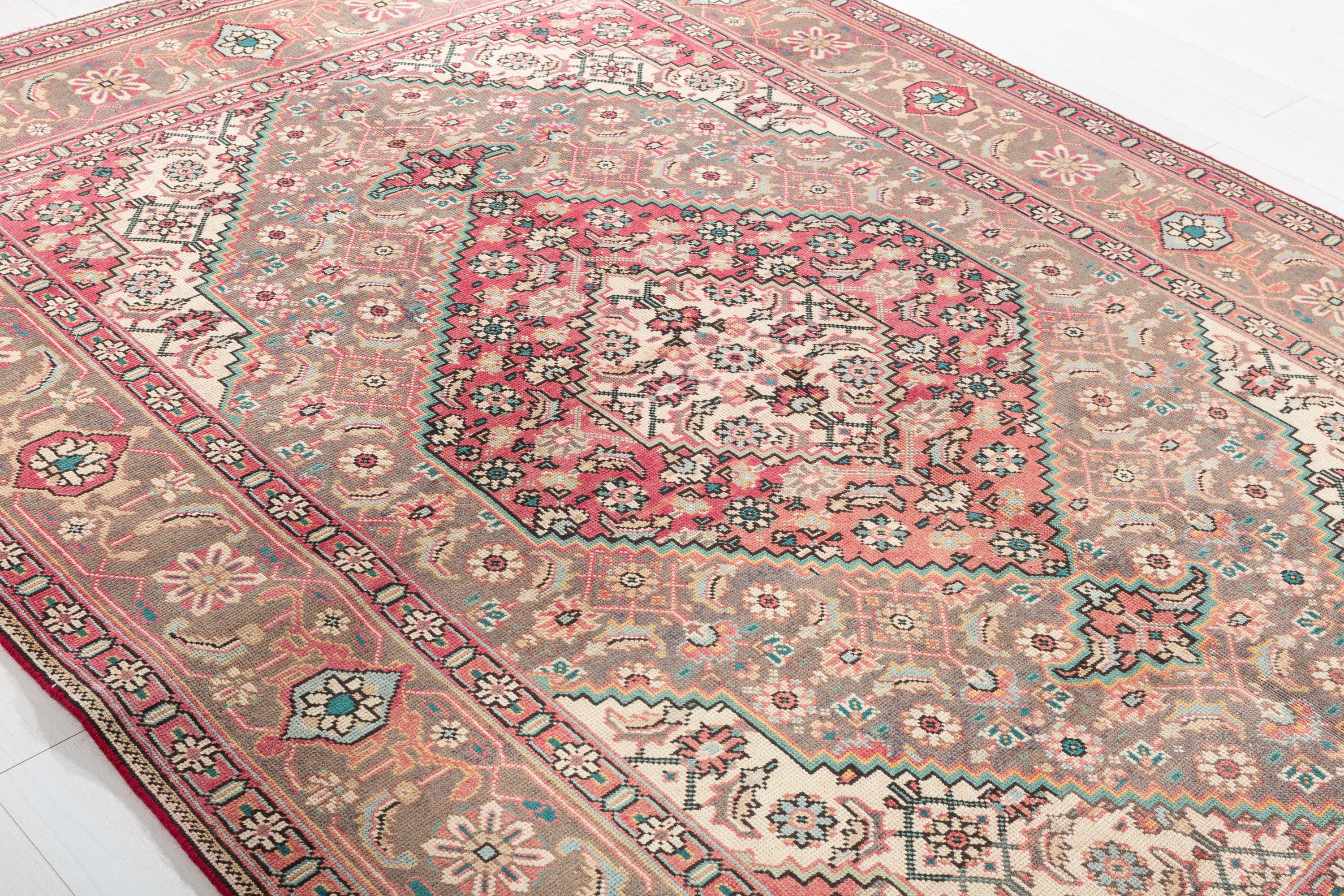 Vintage Charcoal and magenta Geometric Rug – 9' 2" x 6' 7" (279 x 201 cm)