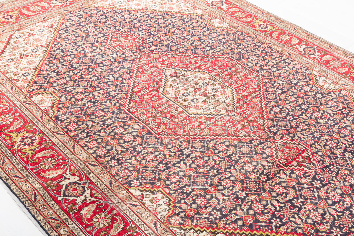 Vintage Deep navy and red Geometric Rug – 9' 4" x 6' 8" (284 x 202 cm)