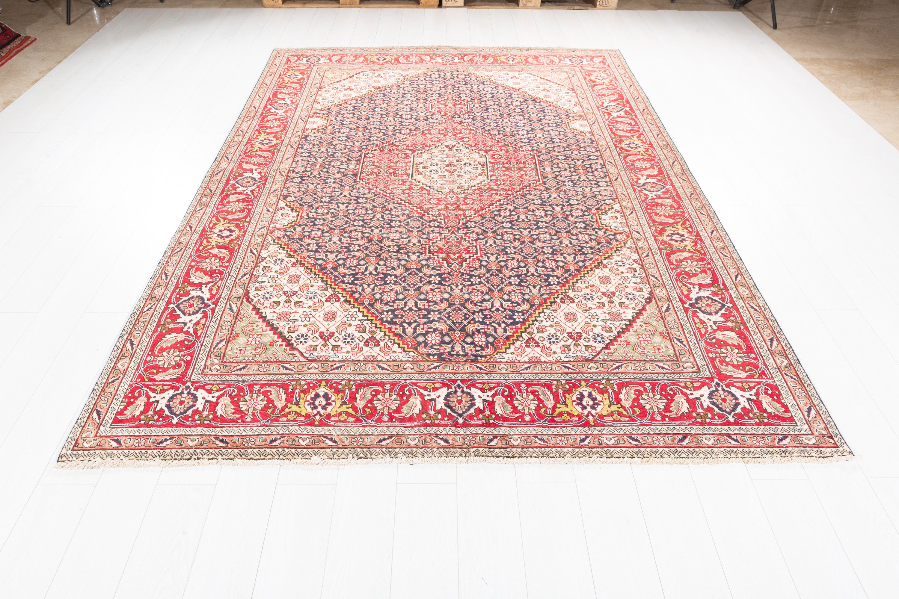Vintage Deep navy and red Geometric Rug – 9' 4" x 6' 8" (284 x 202 cm)