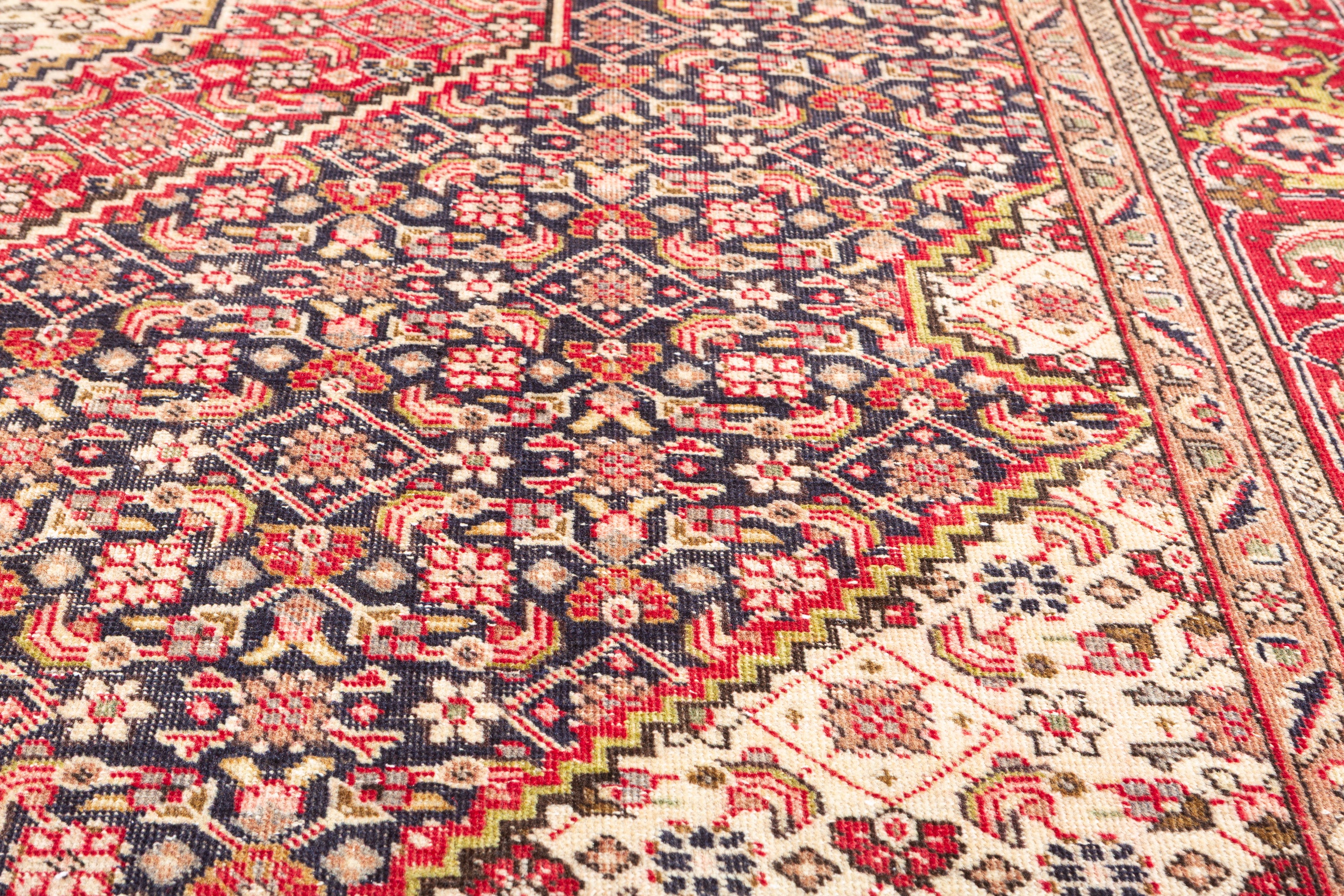 Vintage Deep navy and red Geometric Rug – 9' 4" x 6' 8" (284 x 202 cm)