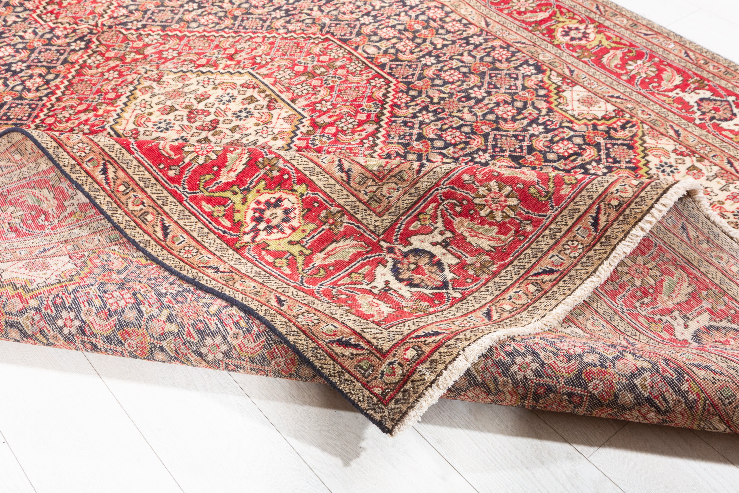 Vintage Deep navy and red Geometric Rug – 9' 4" x 6' 8" (284 x 202 cm)