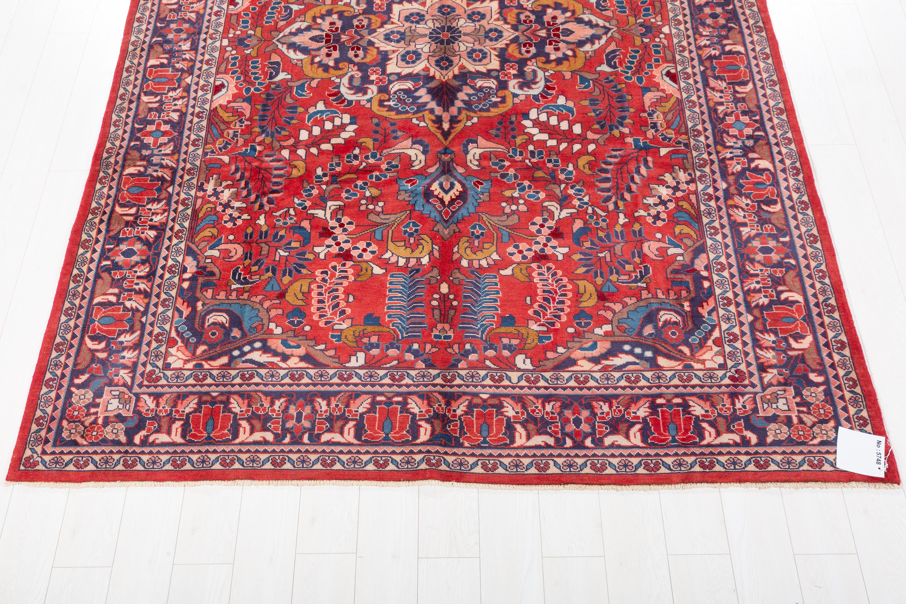 Vintage Red and blue Floral Rug – 10' 3" x 7' 2" (313 x 218 cm)