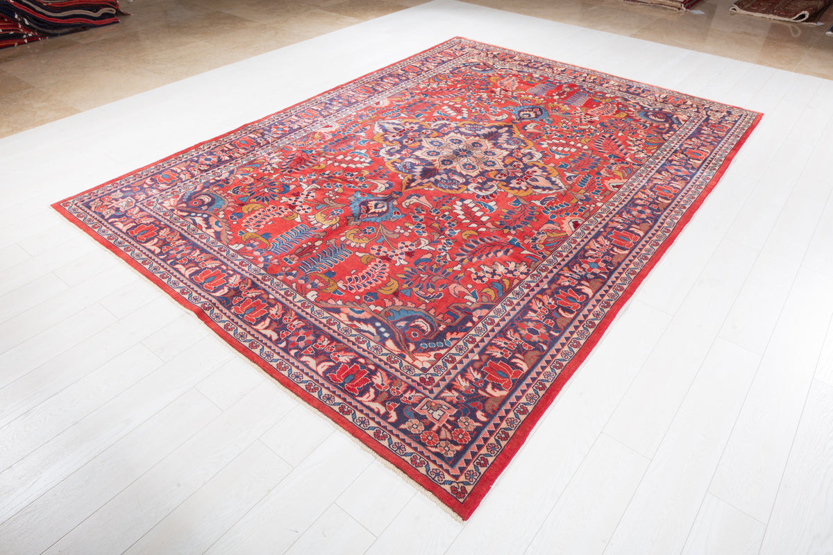Vintage Red and blue Floral Rug – 10' 3" x 7' 2" (313 x 218 cm)