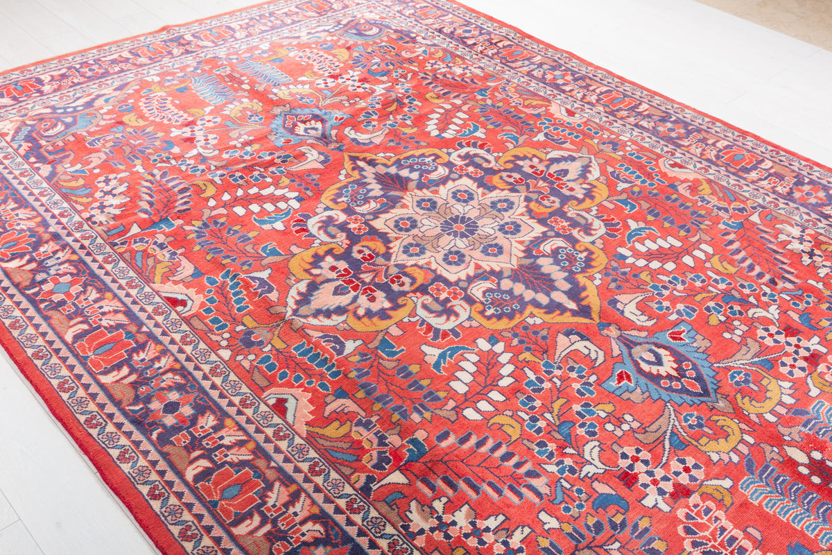 Vintage Red and blue Floral Rug – 10' 3" x 7' 2" (313 x 218 cm)