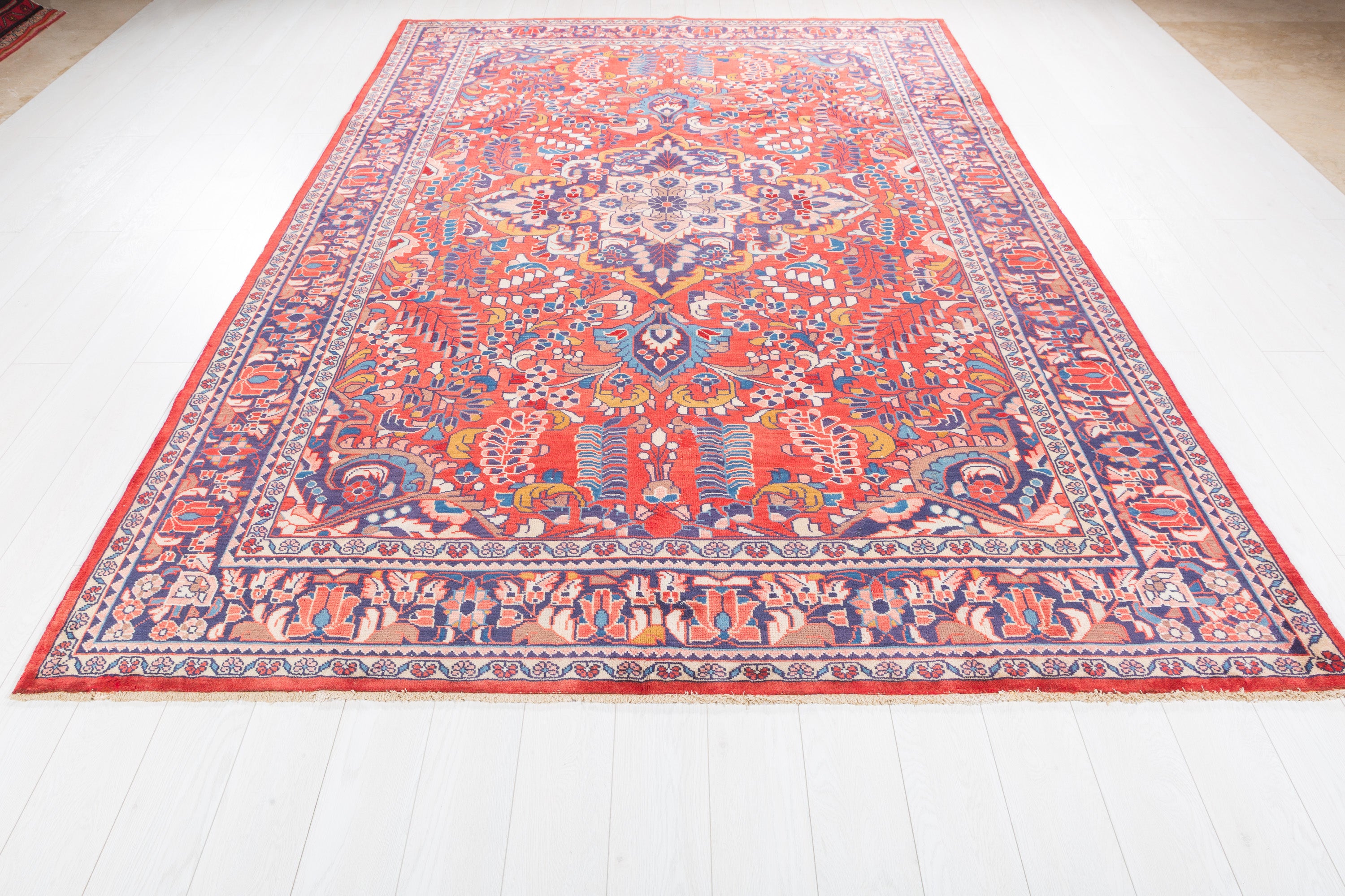Vintage Red and blue Floral Rug – 10' 3" x 7' 2" (313 x 218 cm)