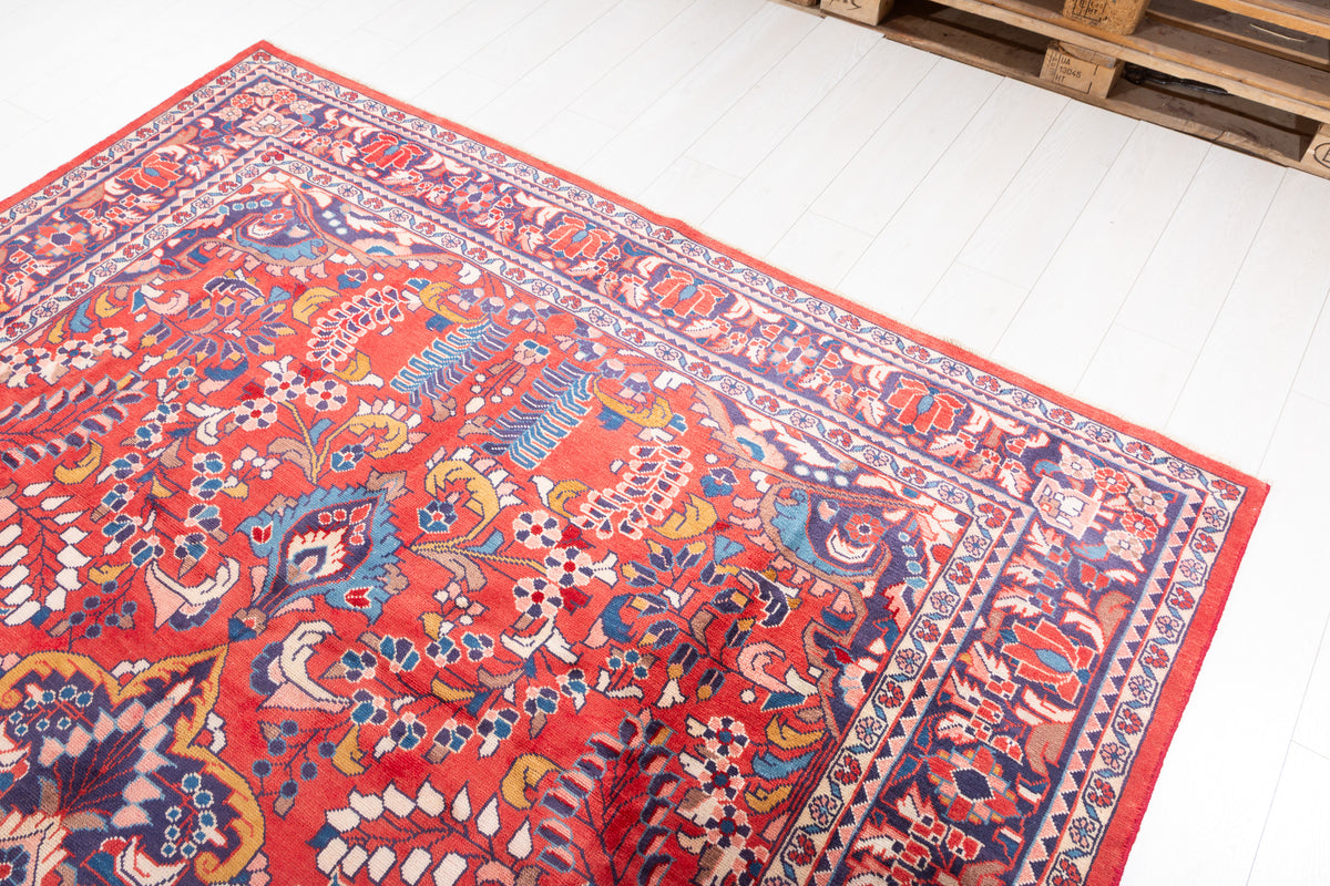 Vintage Red and blue Floral Rug – 10' 3" x 7' 2" (313 x 218 cm)