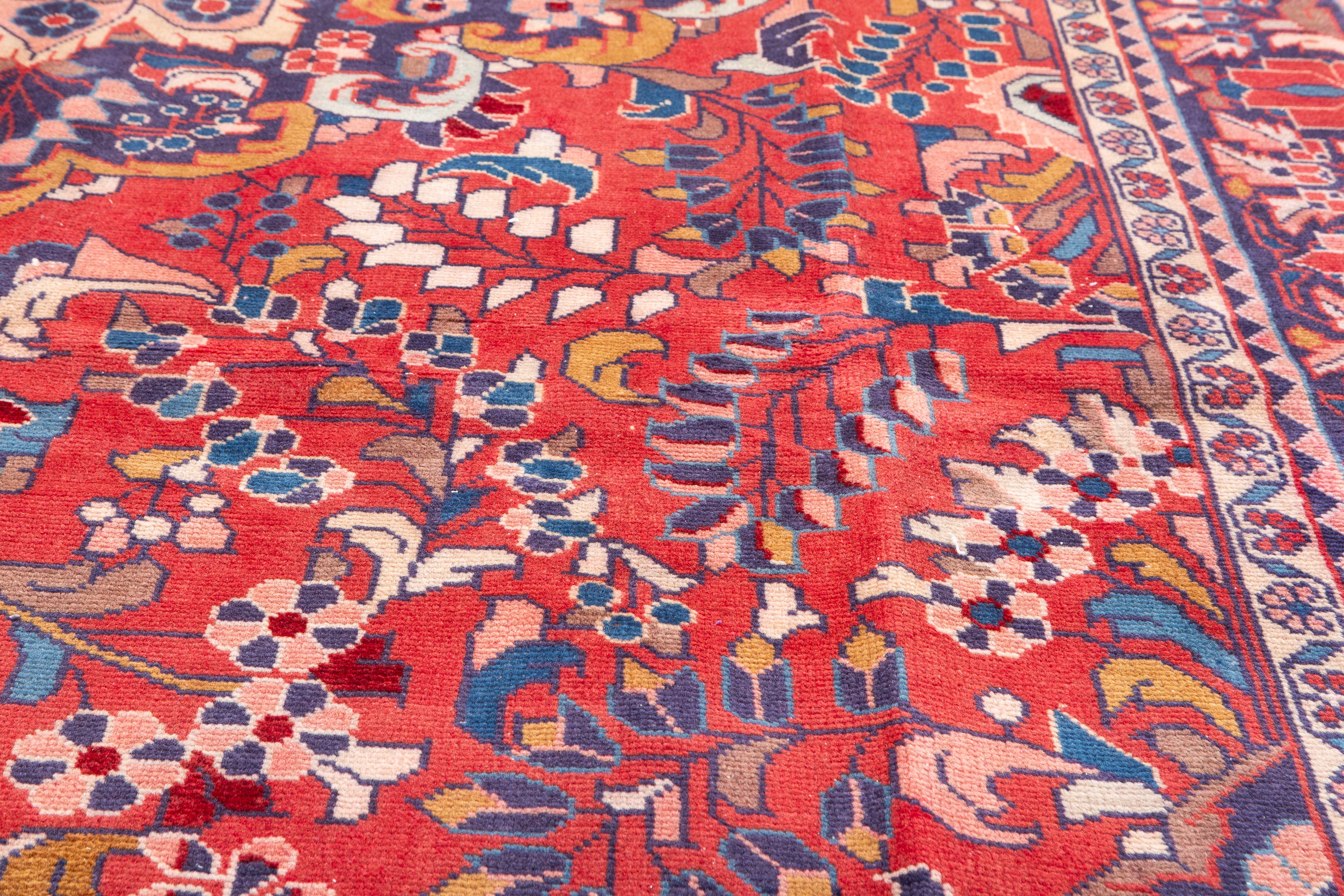 Vintage Red and blue Floral Rug – 10' 3" x 7' 2" (313 x 218 cm)