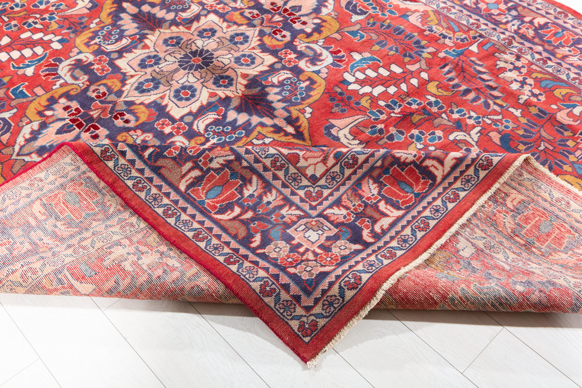 Vintage Red and blue Floral Rug – 10' 3" x 7' 2" (313 x 218 cm)