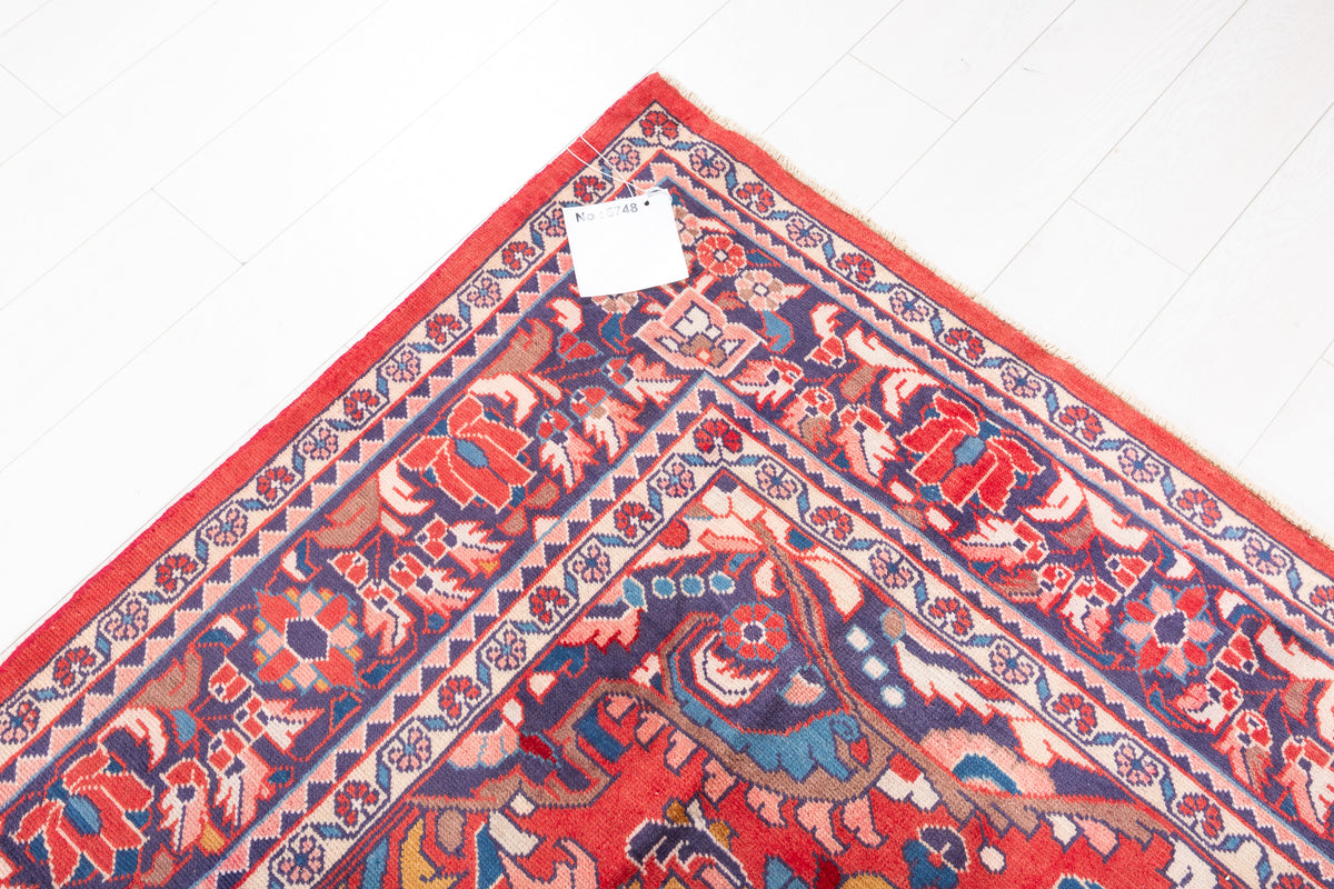 Vintage Red and blue Floral Rug – 10' 3" x 7' 2" (313 x 218 cm)
