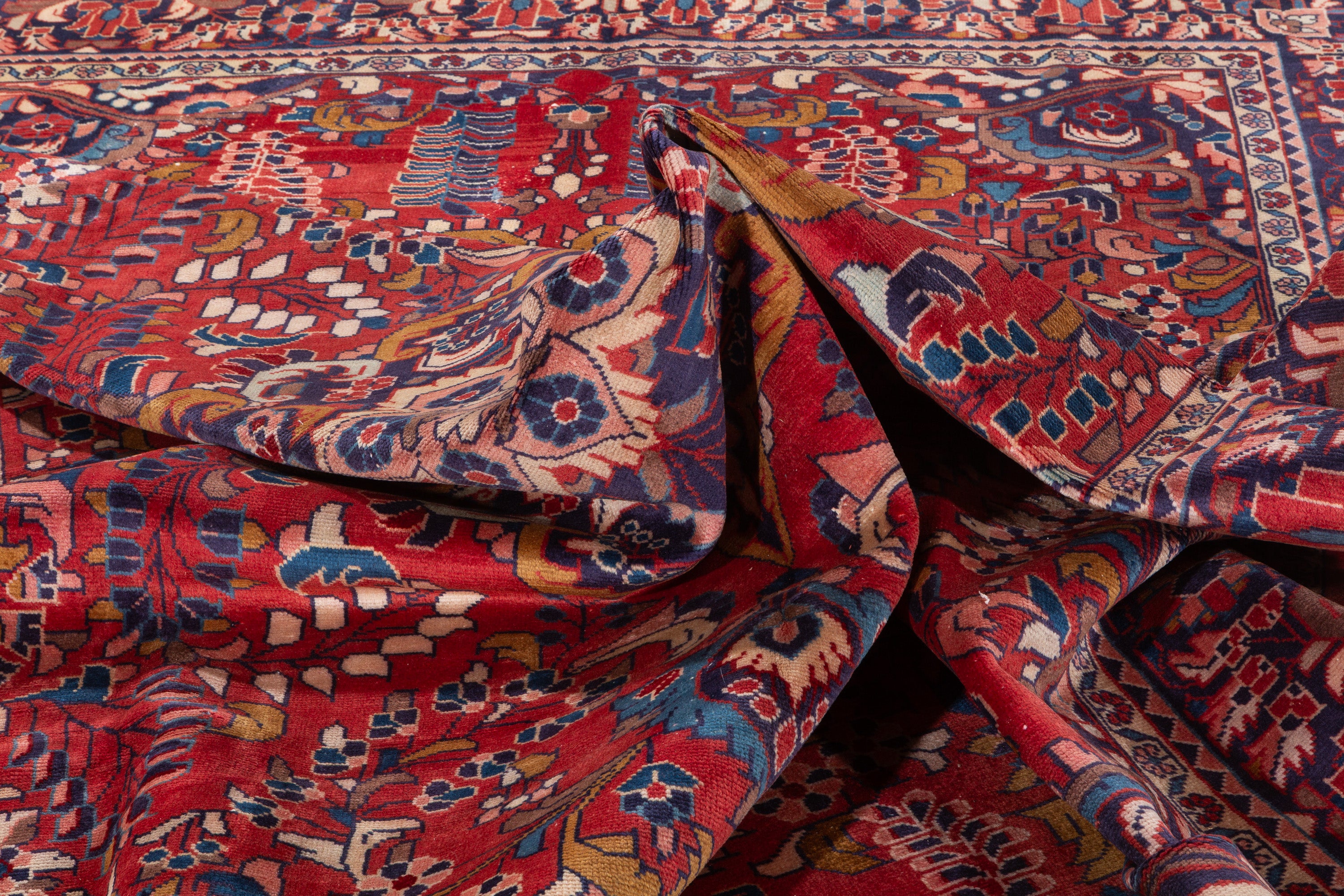 Vintage Red and blue Floral Rug – 10' 3" x 7' 2" (313 x 218 cm)