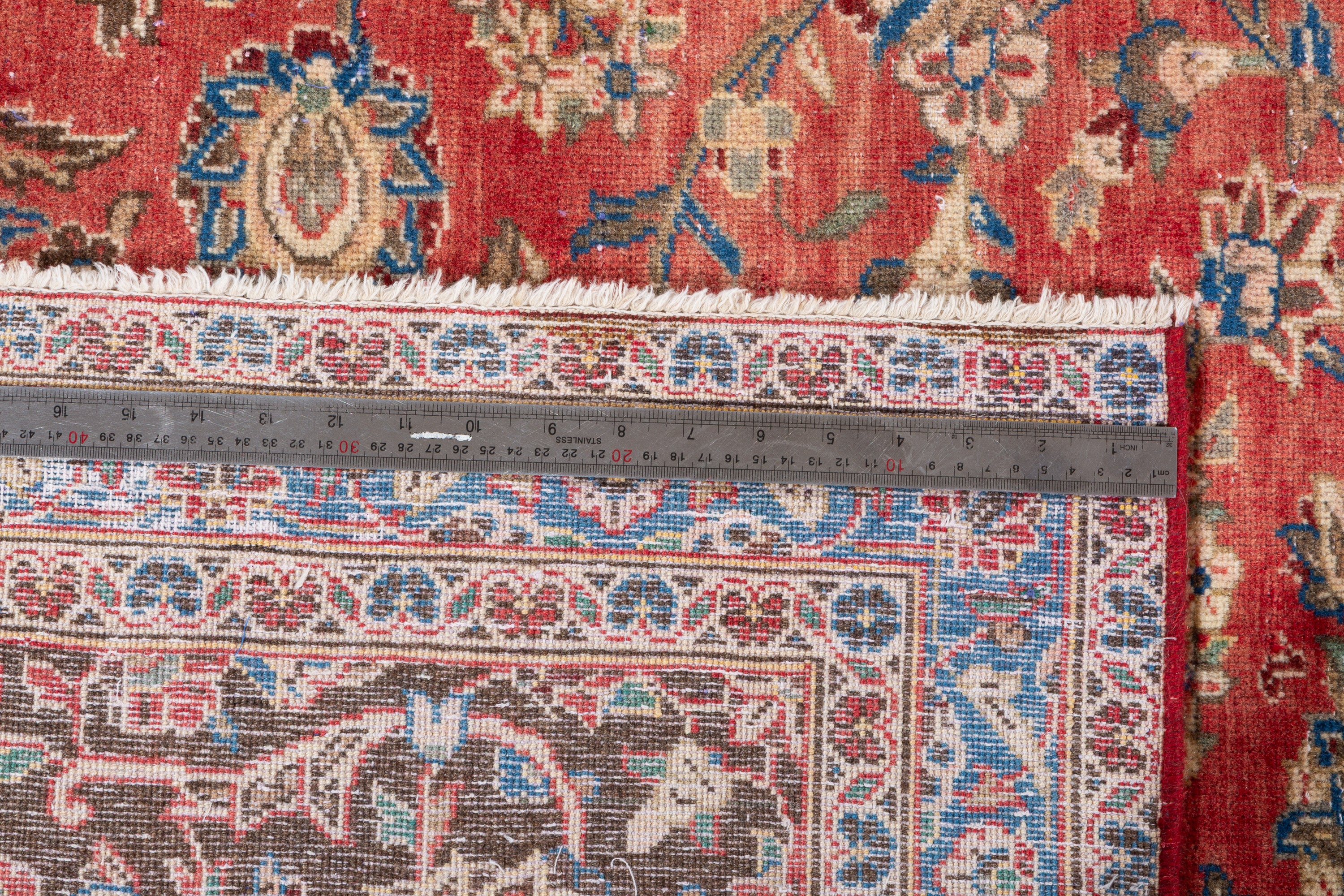 Vintage Faded red and navy Traditional Rug – 12' 8" x 9' 4" (385 x 284 cm)
