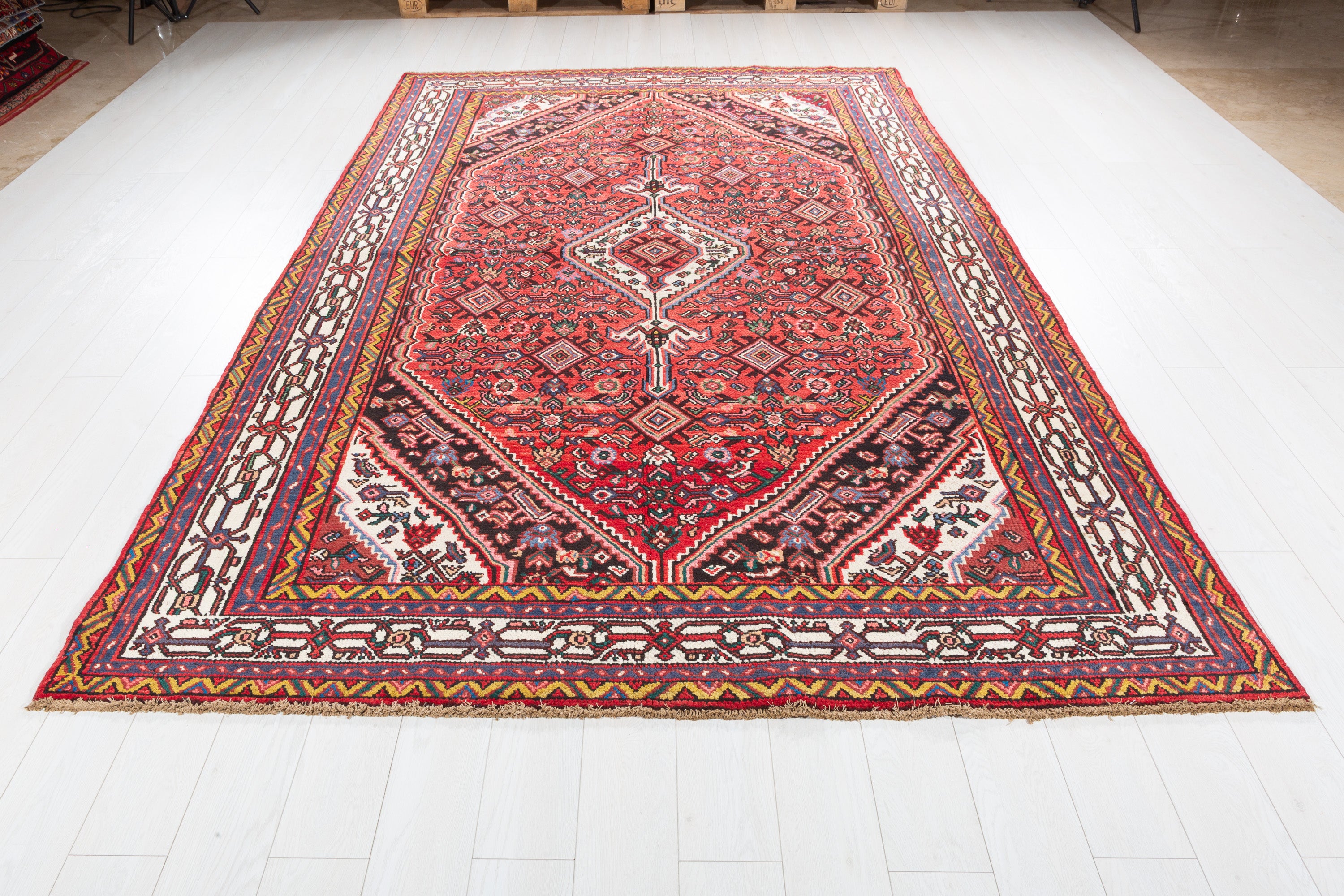 Vintage Red and beige Traditional Rug – 10' 4" x 6' 9" (315 x 205 cm)