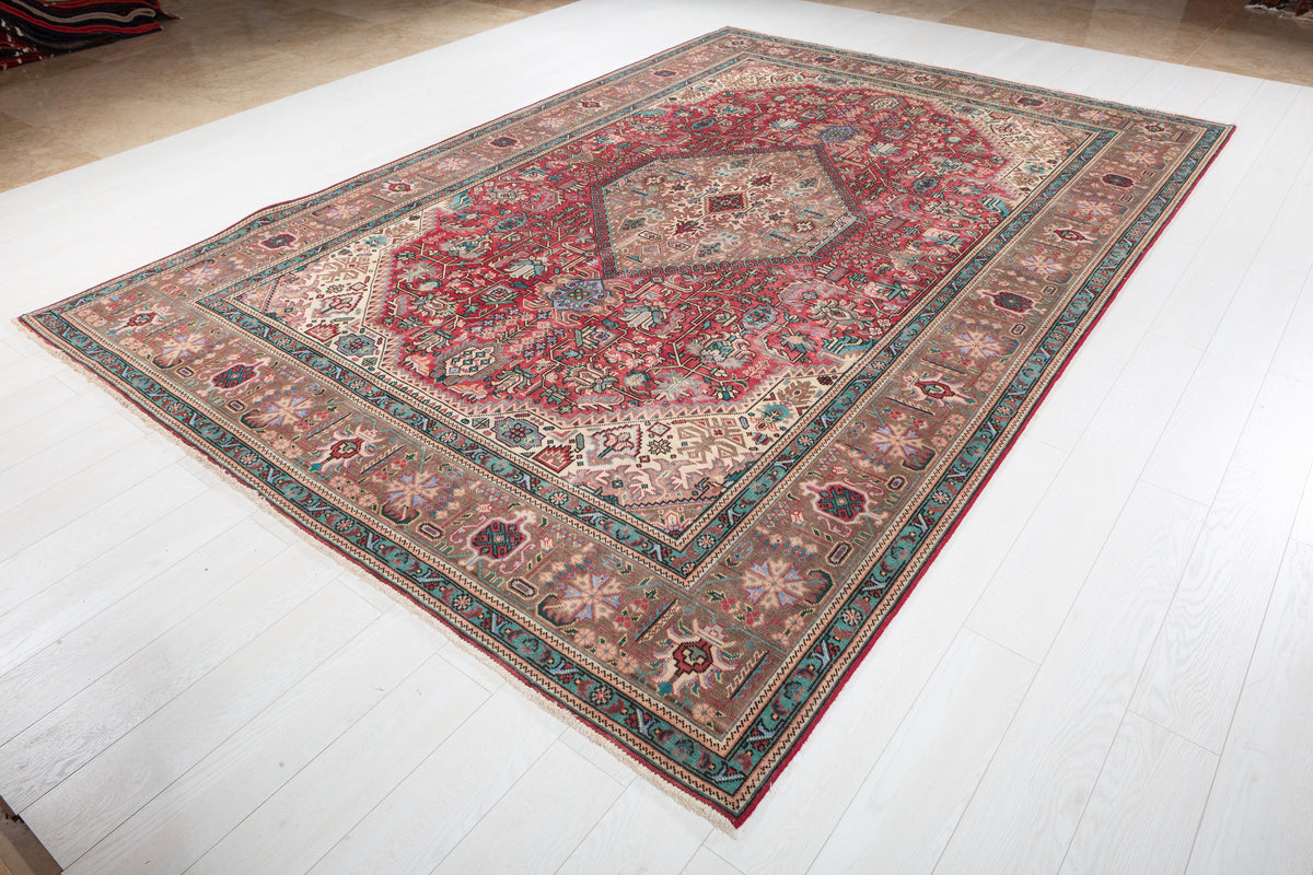 Collectible Vintage Magenta and navy Geometric Rug – 11' 6" x 7' 11" (350 x 241 cm)