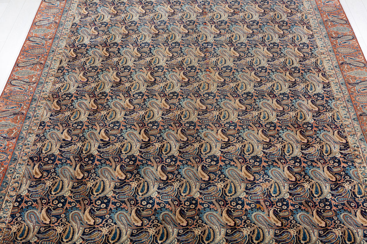 Collectible Vintage Navy blue and rust red Allover paisley Rug – 11' 8" x 8' 10" (355 x 268 cm)