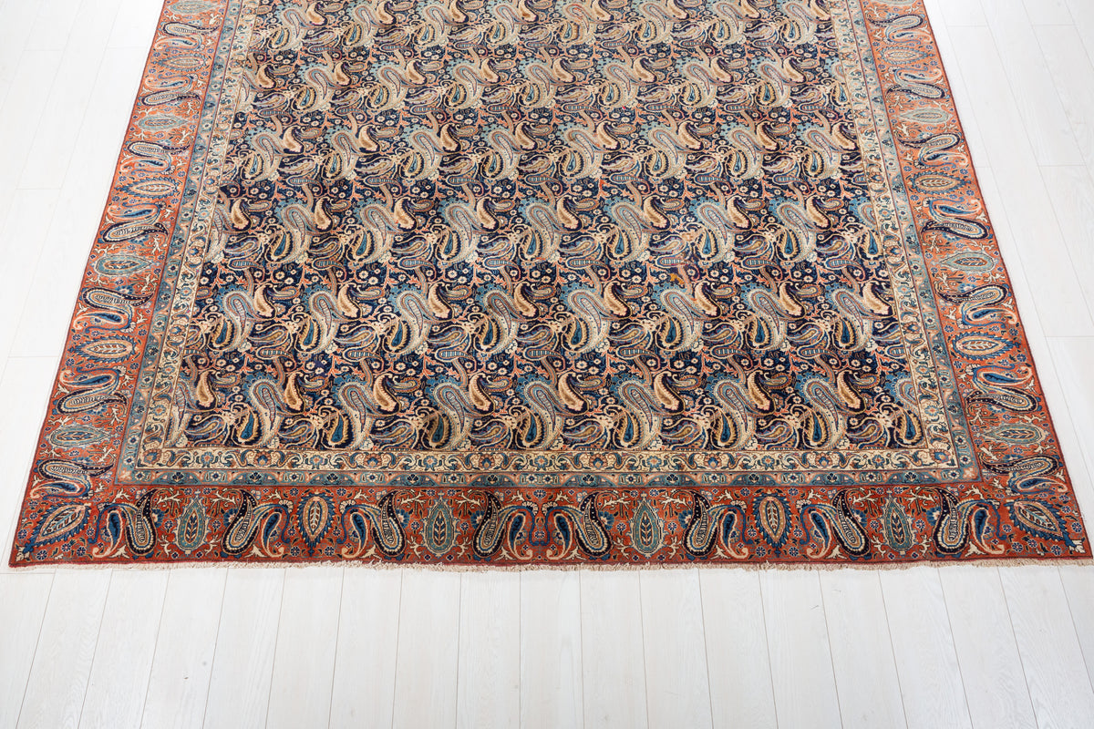 Collectible Vintage Navy blue and rust red Allover paisley Rug – 11' 8" x 8' 10" (355 x 268 cm)