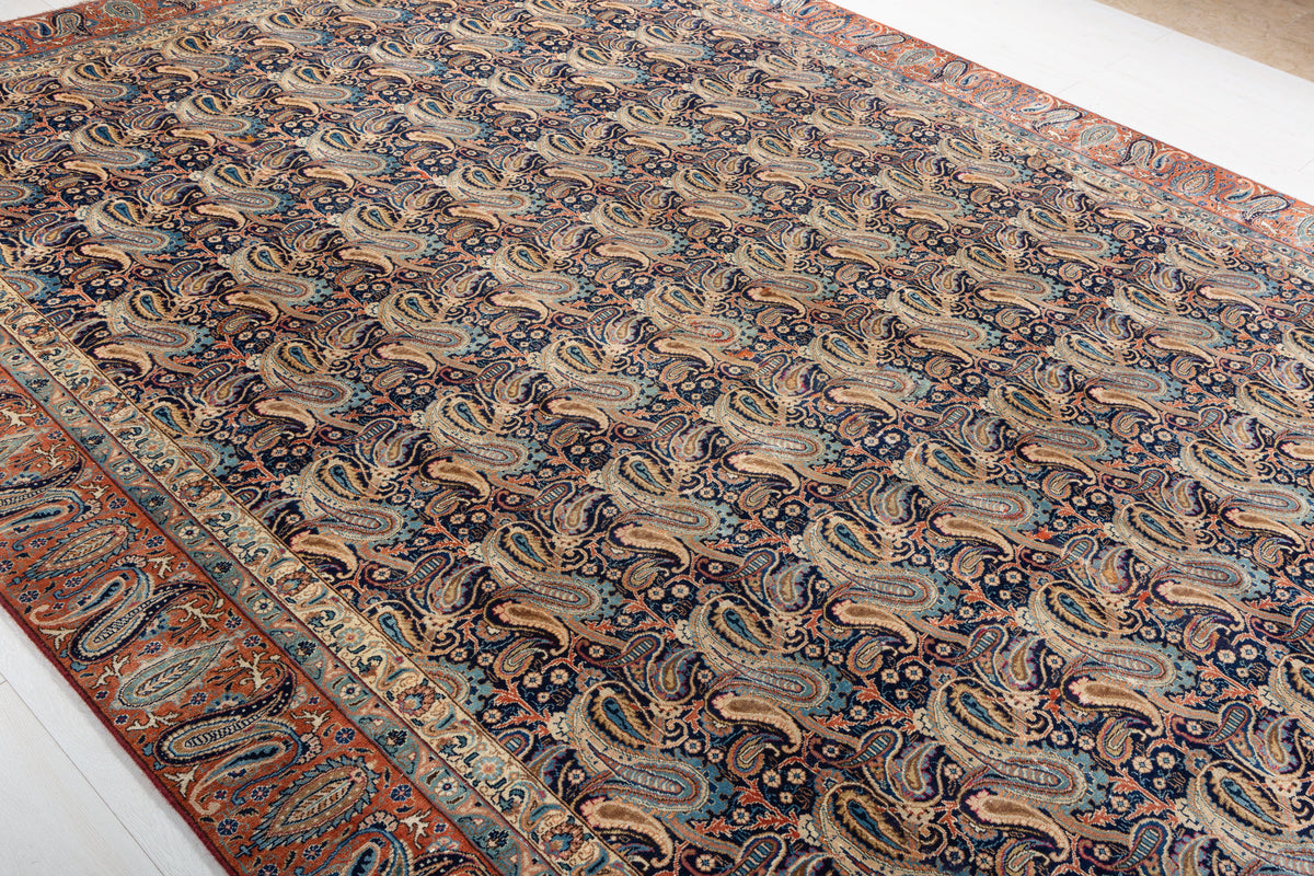 Collectible Vintage Navy blue and rust red Allover paisley Rug – 11' 8" x 8' 10" (355 x 268 cm)