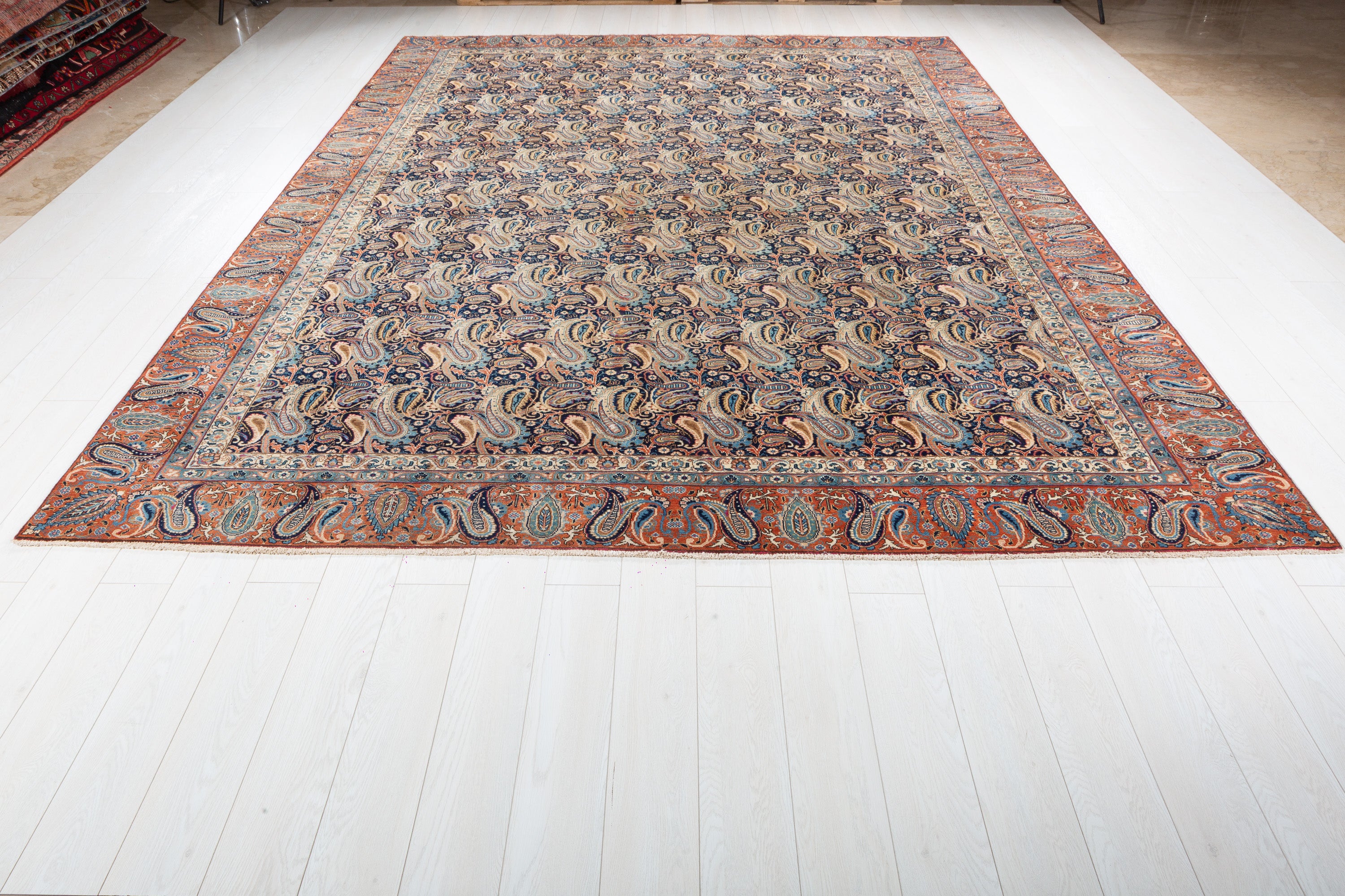 Collectible Vintage Navy blue and rust red Allover paisley Rug – 11' 8" x 8' 10" (355 x 268 cm)