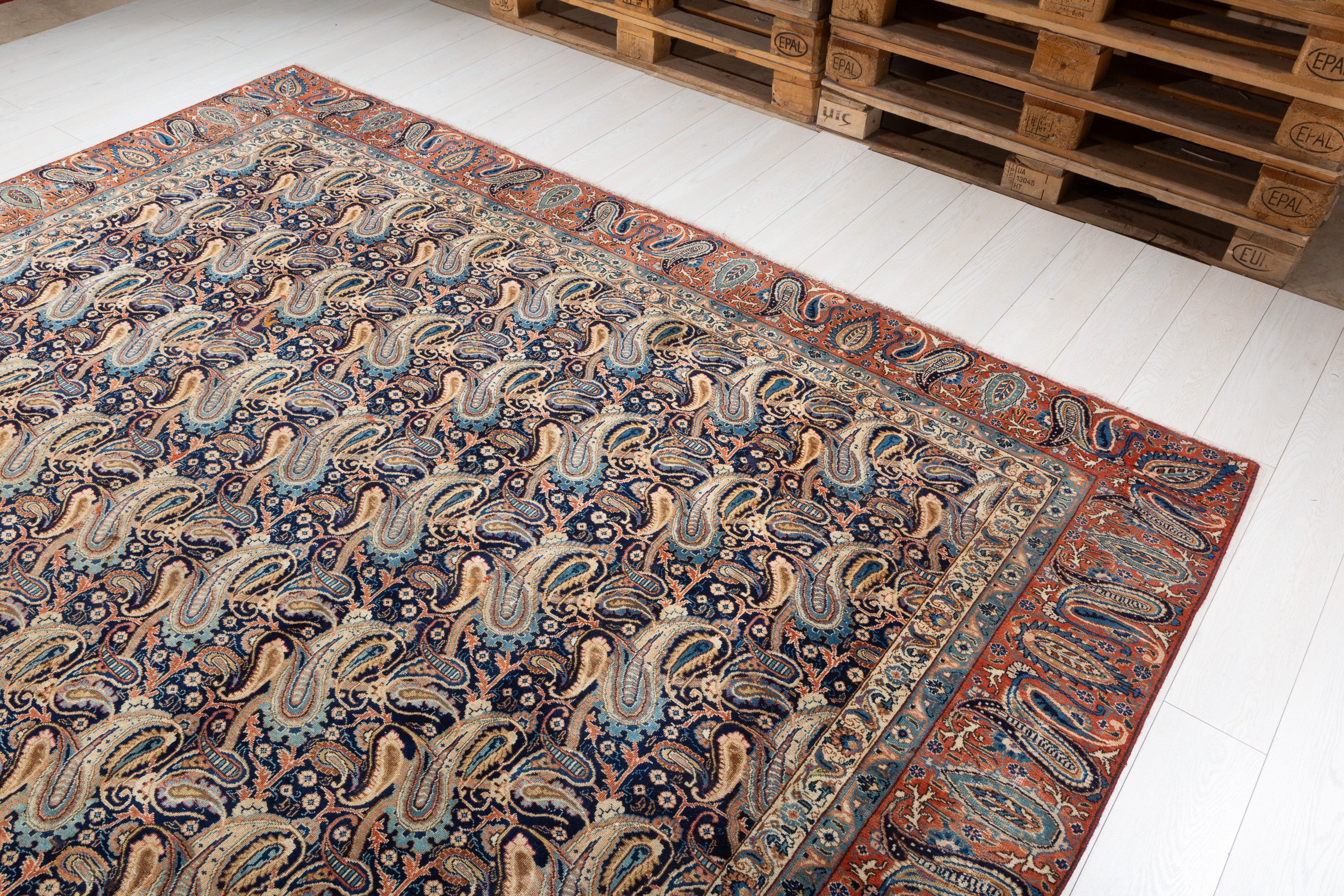 Collectible Vintage Navy blue and rust red Allover paisley Rug – 11' 8" x 8' 10" (355 x 268 cm)