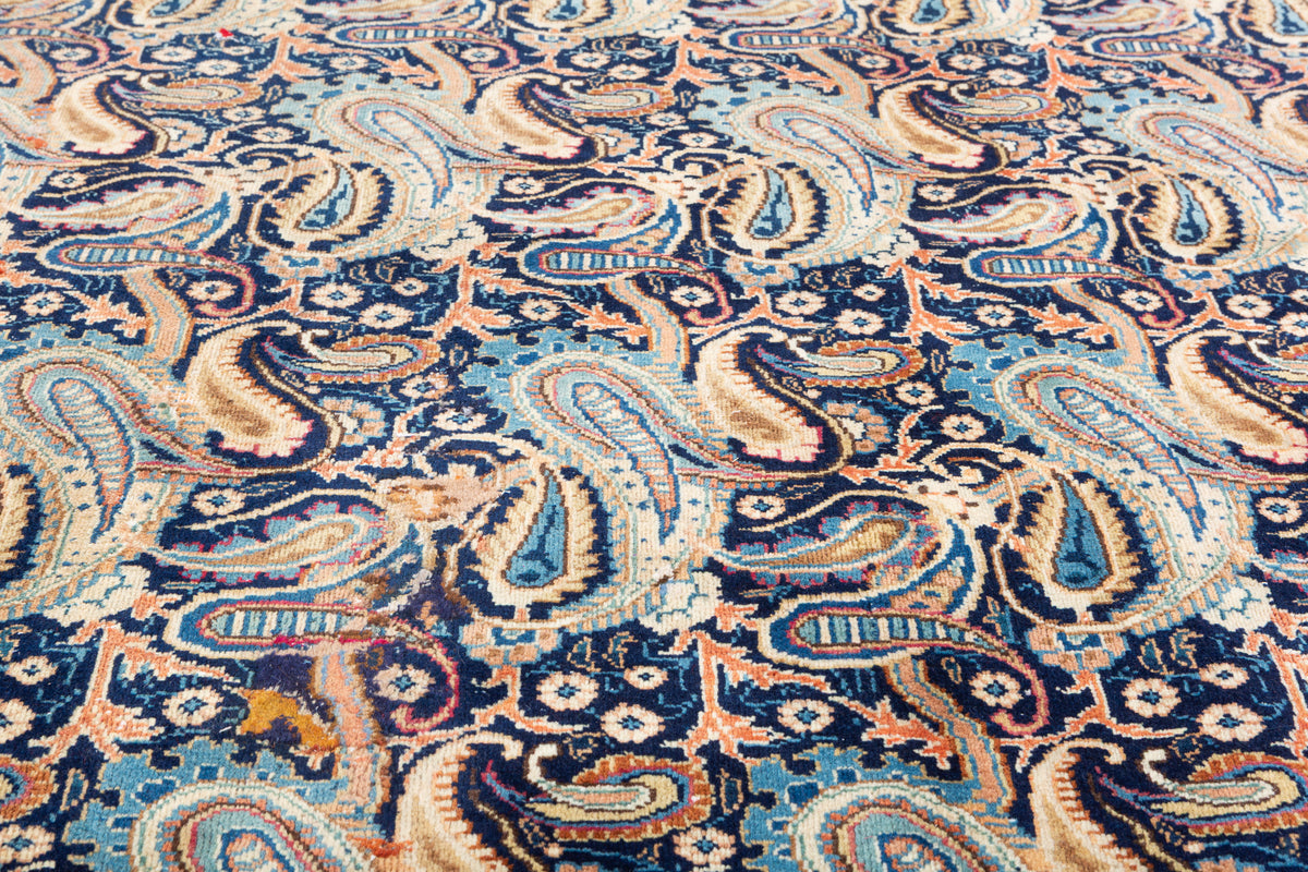Collectible Vintage Navy blue and rust red Allover paisley Rug – 11' 8" x 8' 10" (355 x 268 cm)