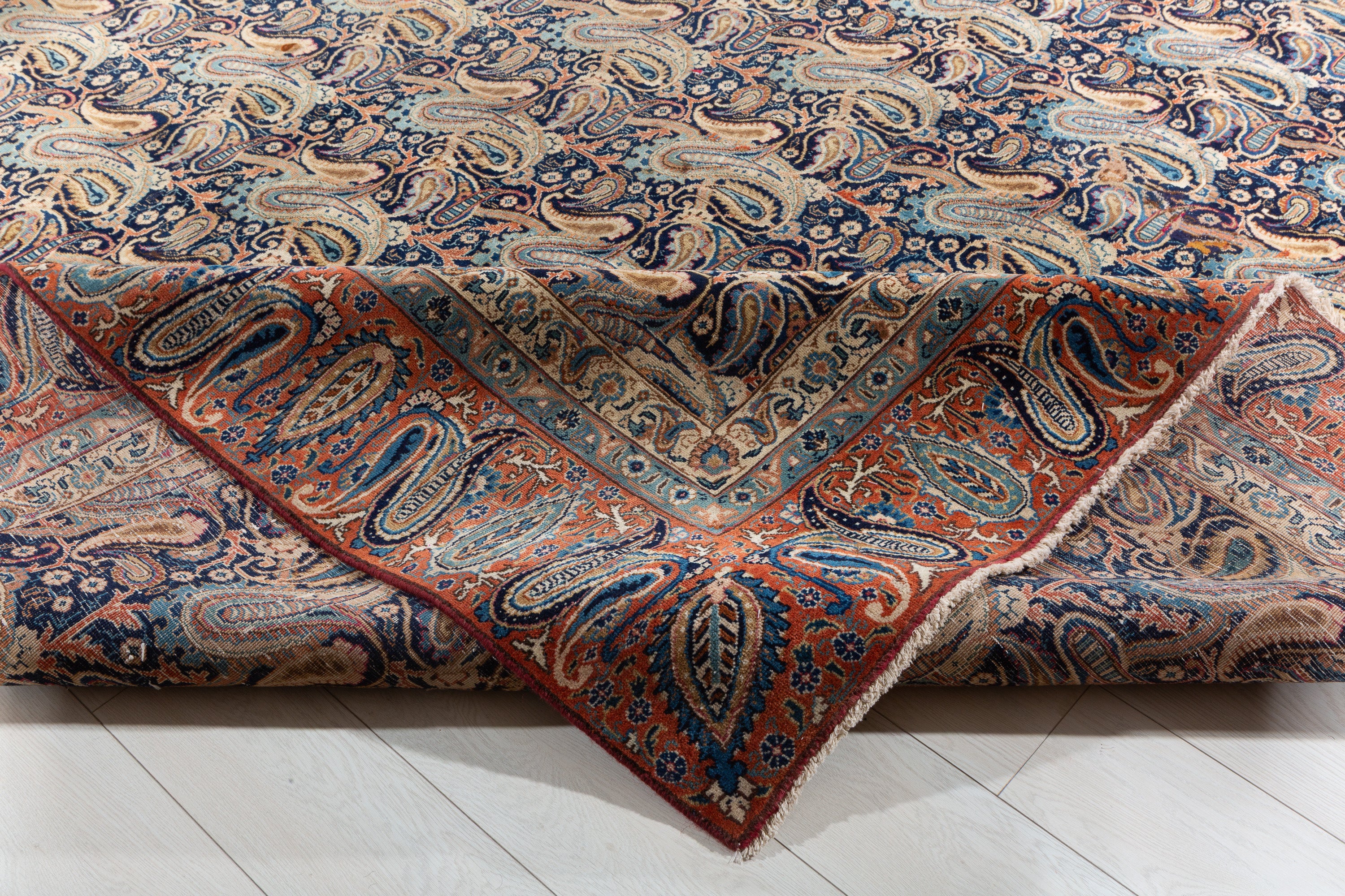 Collectible Vintage Navy blue and rust red Allover paisley Rug – 11' 8" x 8' 10" (355 x 268 cm)