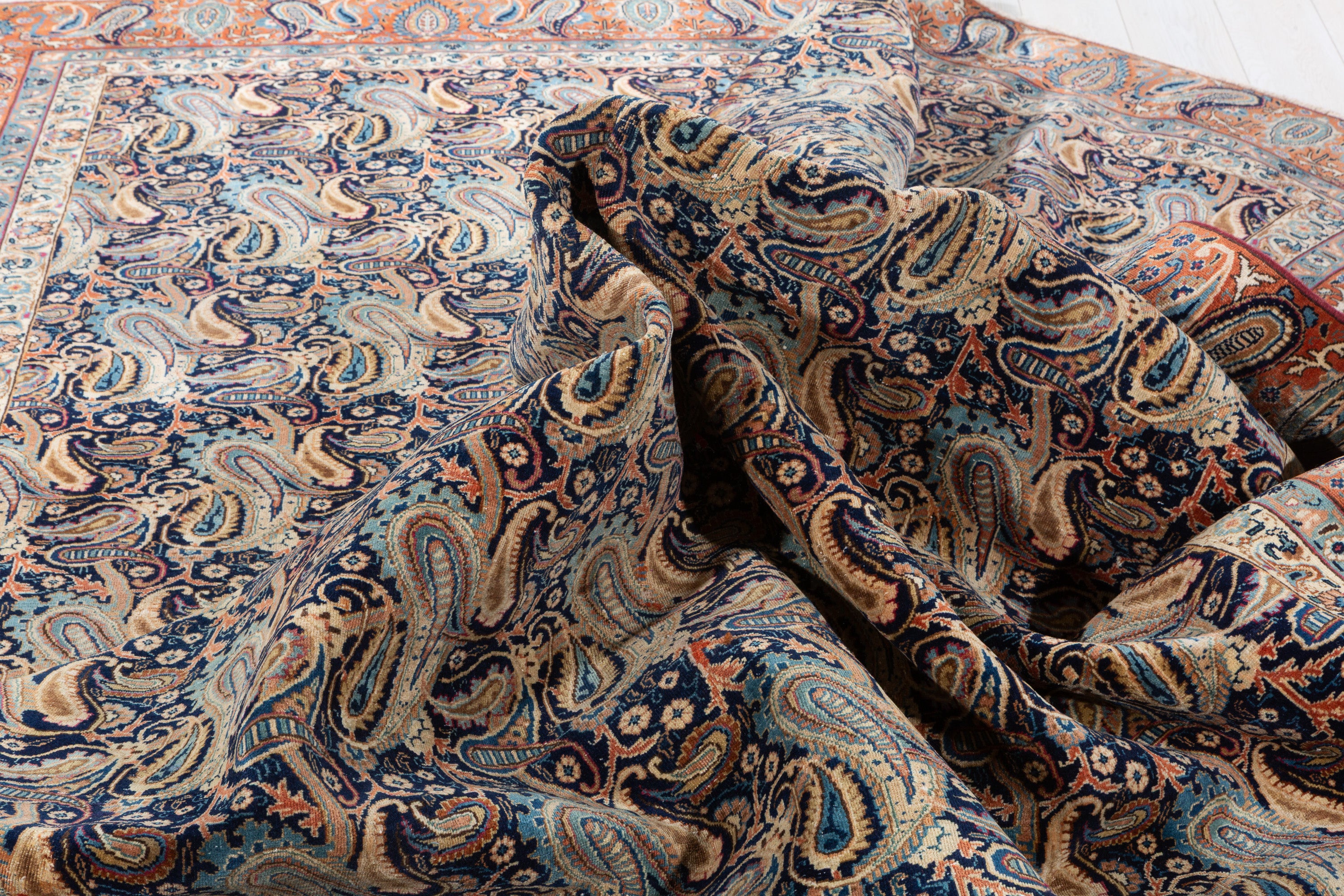 Collectible Vintage Navy blue and rust red Allover paisley Rug – 11' 8" x 8' 10" (355 x 268 cm)