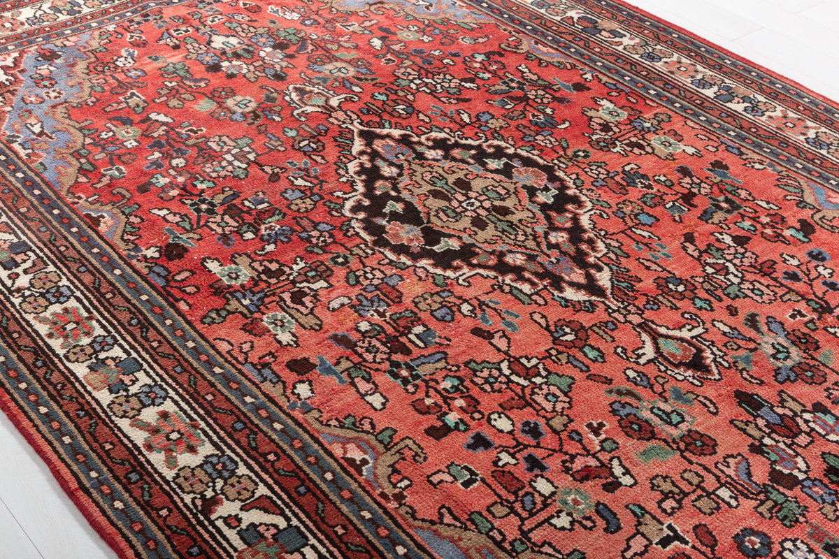 Vintage Red and beige Floral Rug – 10' 0" x 6' 8" (306 x 203 cm)