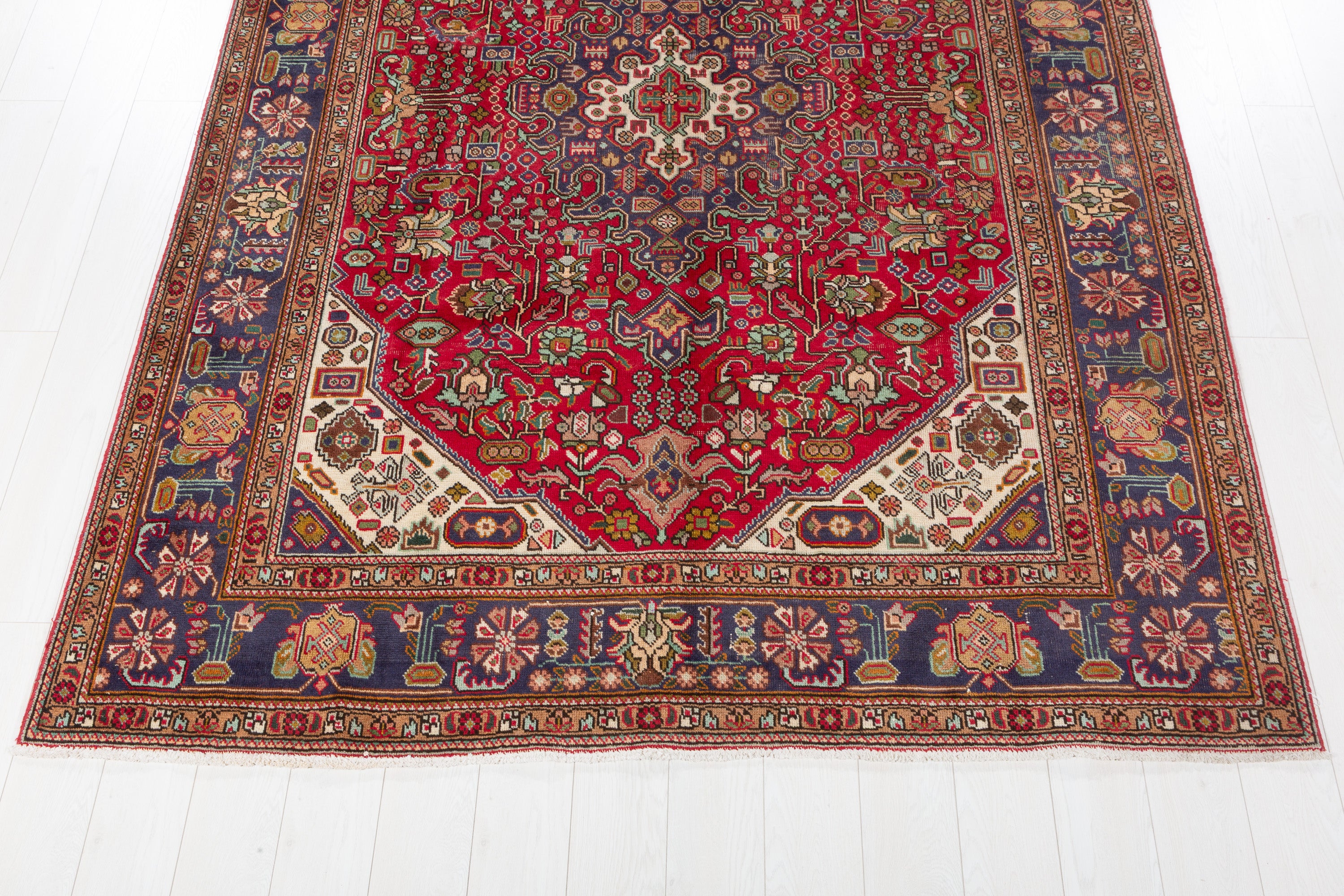 Vintage Red and navy Geometric Rug – 9' 5" x 6' 7" (286 x 201 cm)