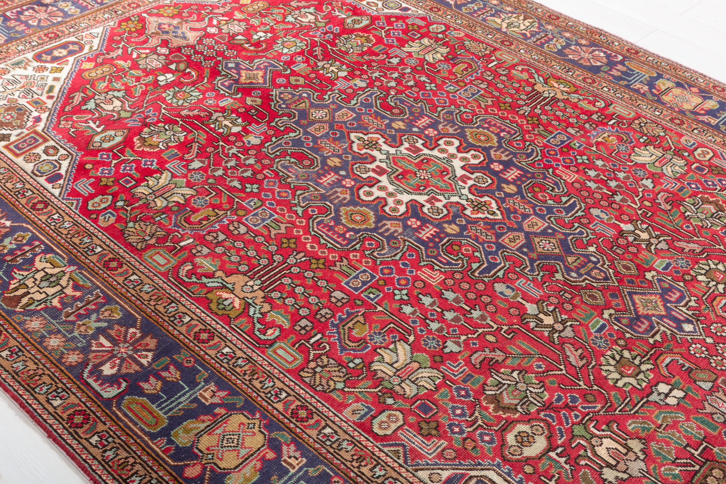 Vintage Red and navy Geometric Rug – 9' 5" x 6' 7" (286 x 201 cm)