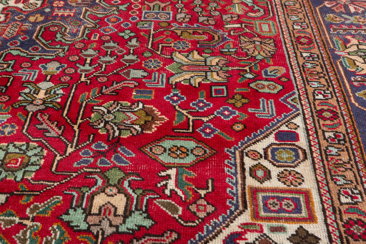 Vintage Red and navy Geometric Rug – 9' 5" x 6' 7" (286 x 201 cm)