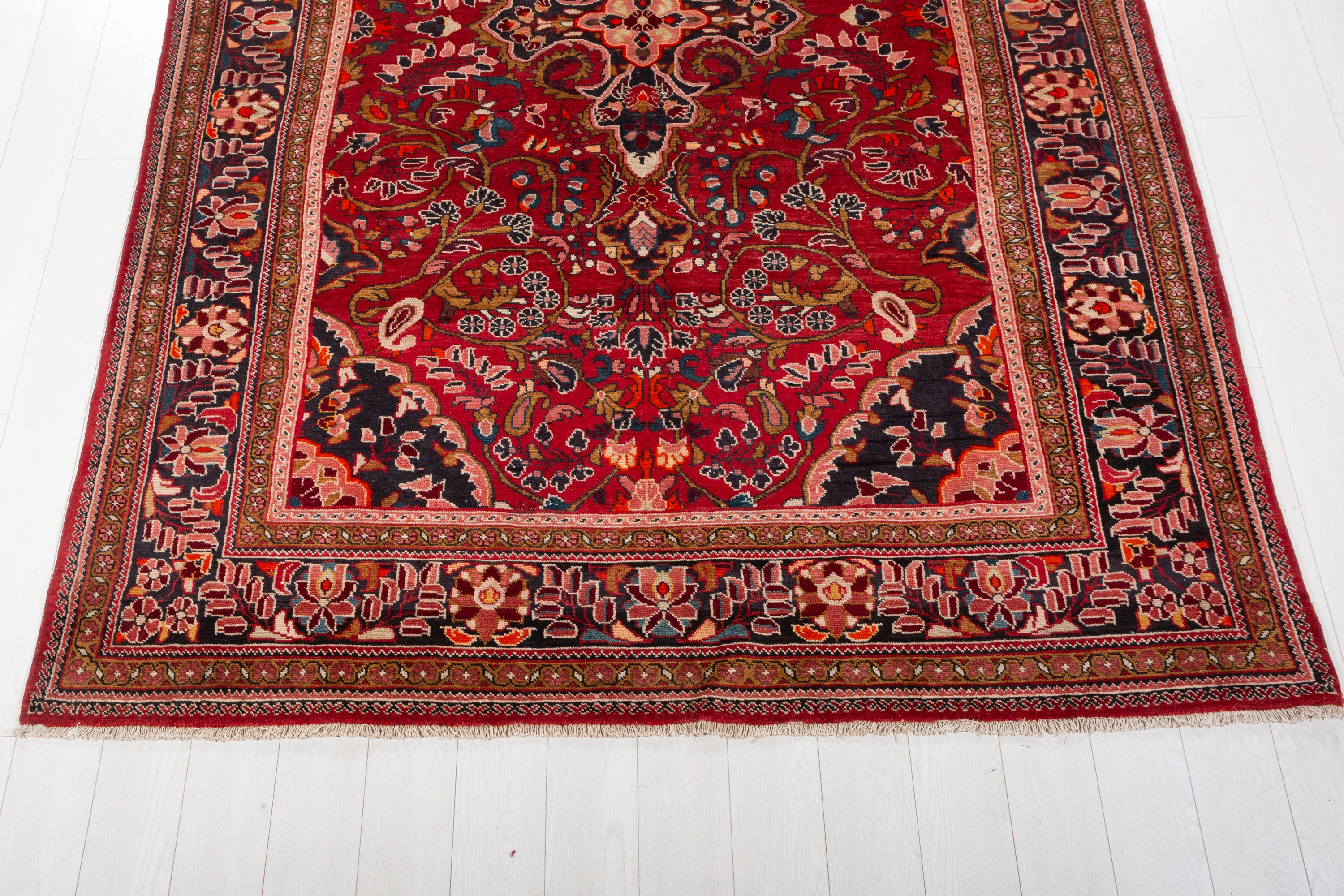 Vintage Red and blue Floral Rug – 10' 2" x 7' 0" (309 x 214 cm)